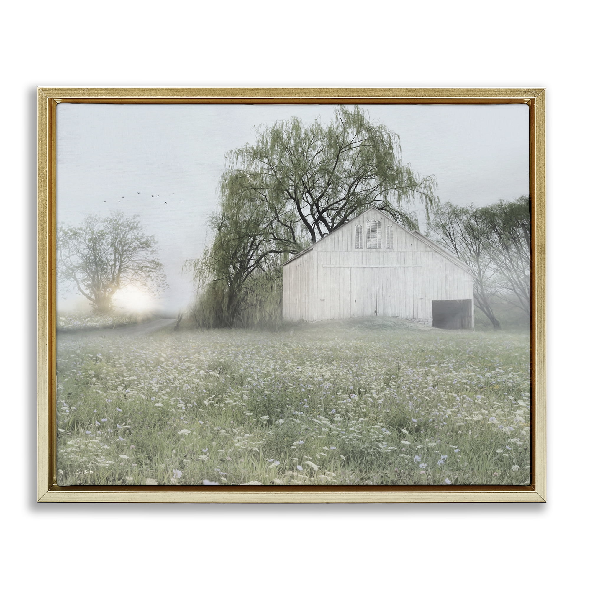 Stupell Industries Drooping Trees Meadow Landscape & Nature Painting Gold Floater Framed Canvas Art Print Wall Art, 31 x 25