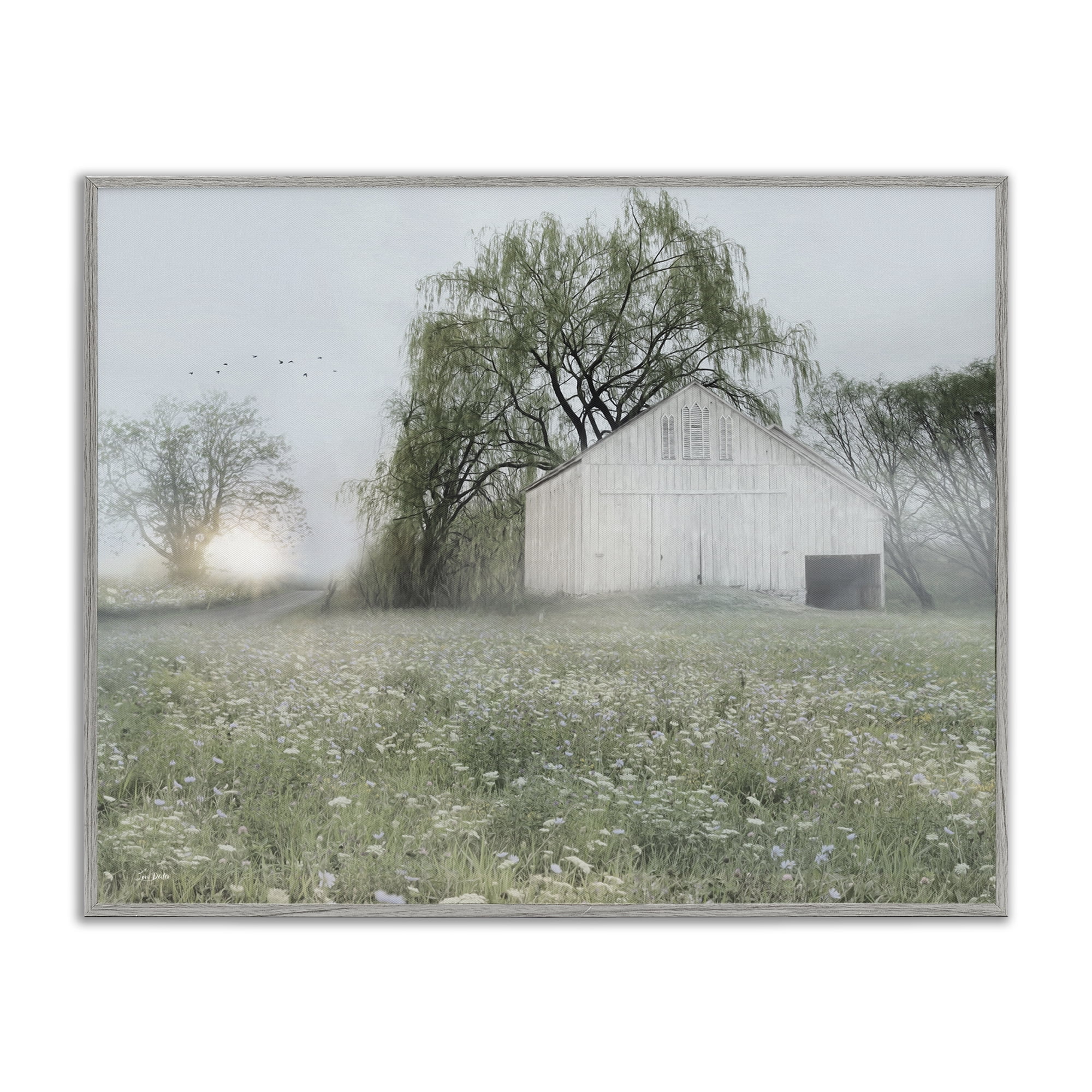 Stupell Industries Drooping Trees Meadow Landscape & Nature Painting Gray Framed Art Print Wall Art, 30 x 24