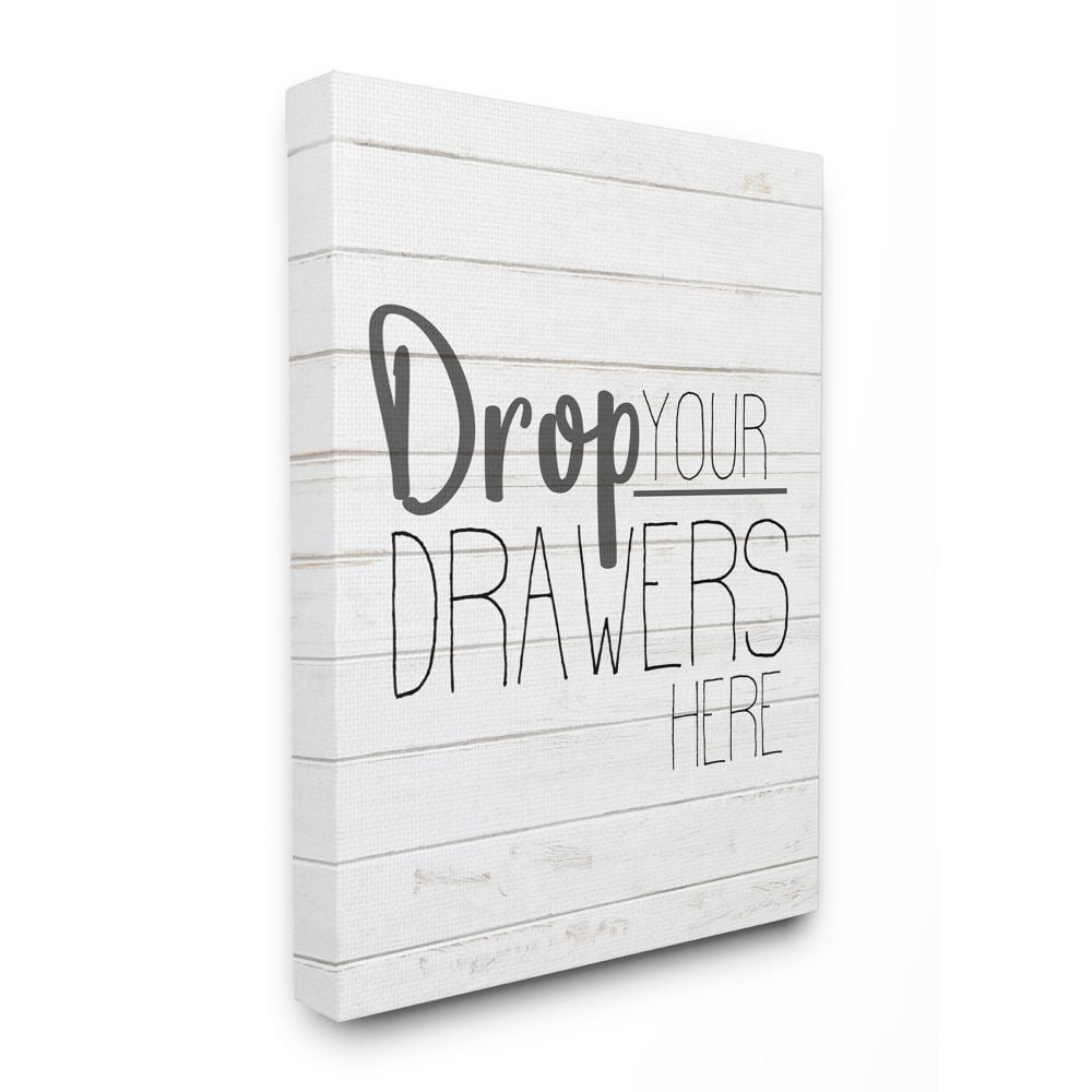 Stupell Industries Drop Your Drawers Bathroom Laundry Black And White Design Canvas Wall Art by Kimberly Allen