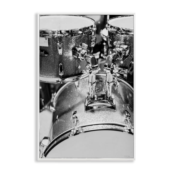 Stupell Industries Drum Set Black & White Entertainment Painting White Framed Art Print Wall Art, 12 x 18