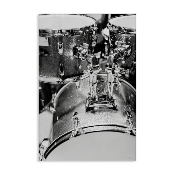 Stupell Industries Drum Set Black & White Entertainment Painting Wrapped Canvas Art Print Wall Art, 16 x 24
