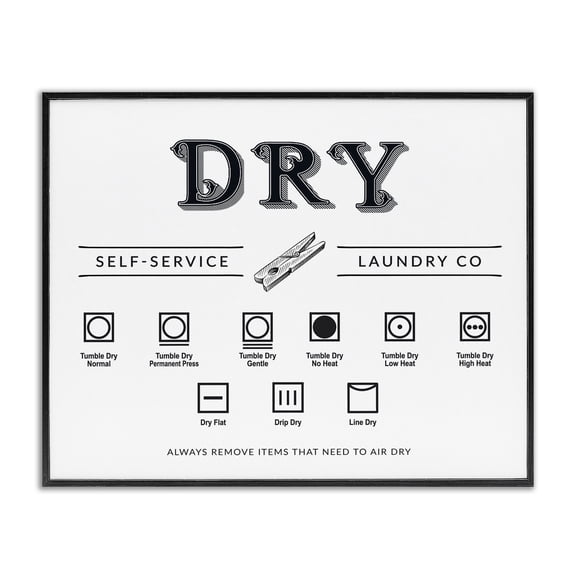 Stupell Industries Dry Cycle Instructions Chart Black Framed Giclee Art design by Lettered and Lined, 11 x 14