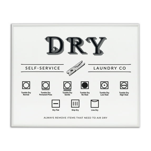 Stupell Industries Dry Cycle Instructions Chart White Framed Giclee Art design by Lettered and Lined, 16 x 20