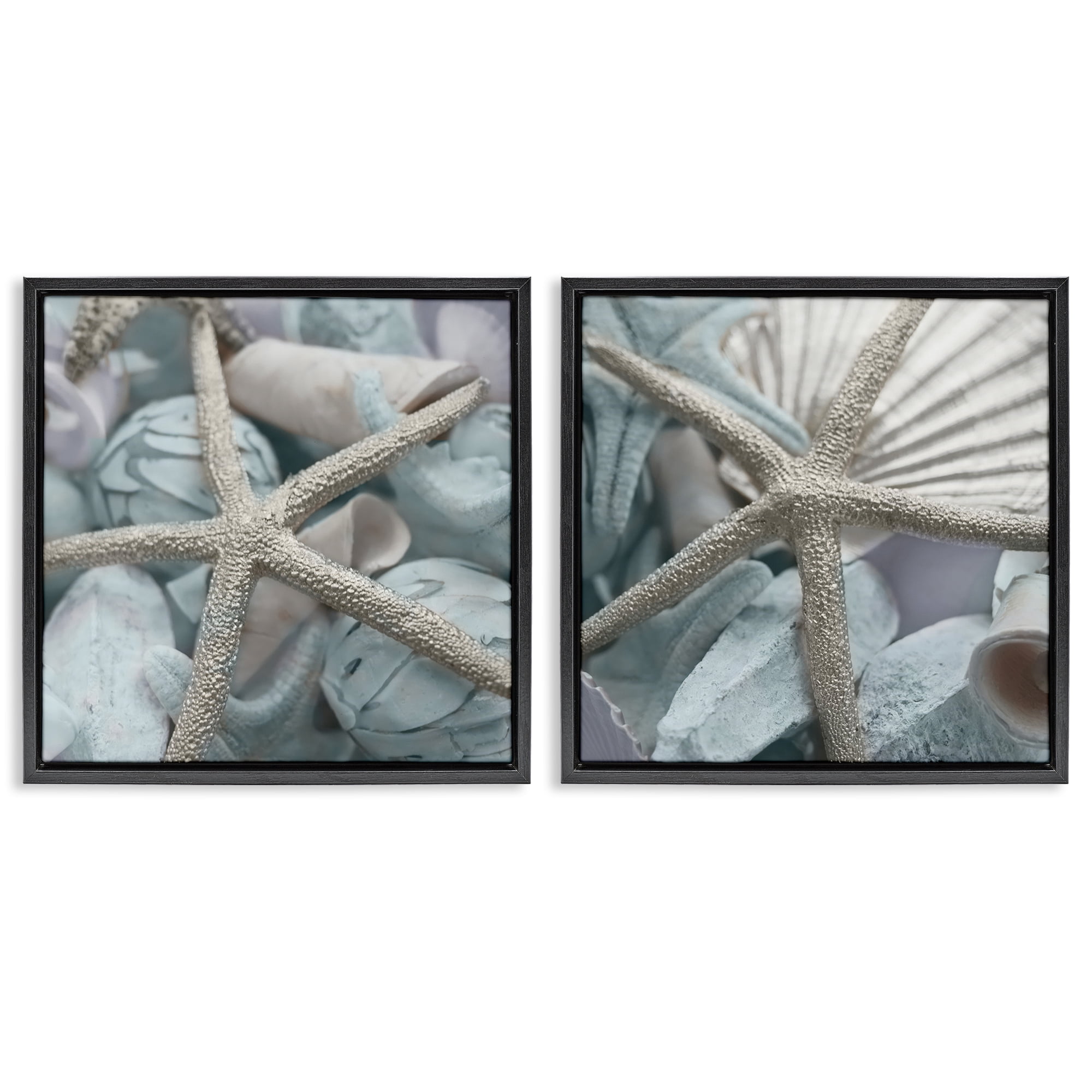 Stupell Industries Dry Distressed Starfish Nautical & Beach Photography Black Floater Framed Canvas Art Print Wall Art, 18 x 18, Set of 2