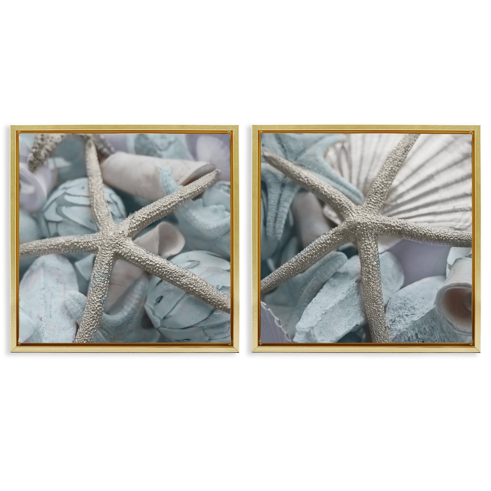 Stupell Industries Dry Distressed Starfish Nautical & Beach Photography Gold Floater Framed Canvas Art Print Wall Art, 18 x 18, Set of 2