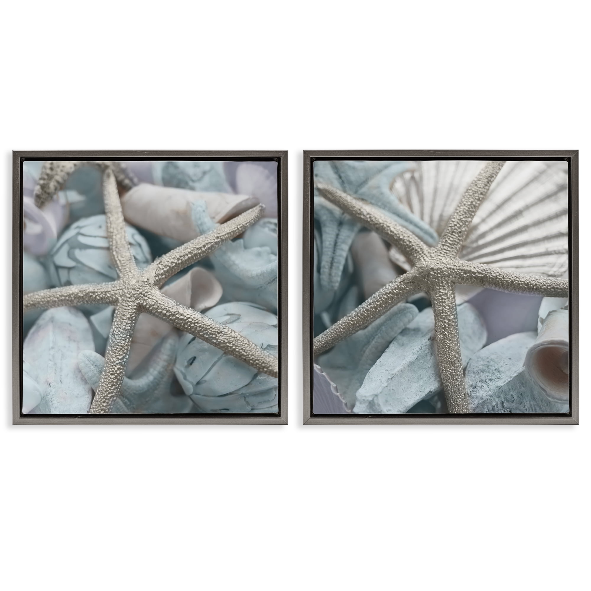 Stupell Industries Dry Distressed Starfish Nautical & Beach Photography Gray Floater Framed Canvas Art Print Wall Art, 25 x 25, Set of 2