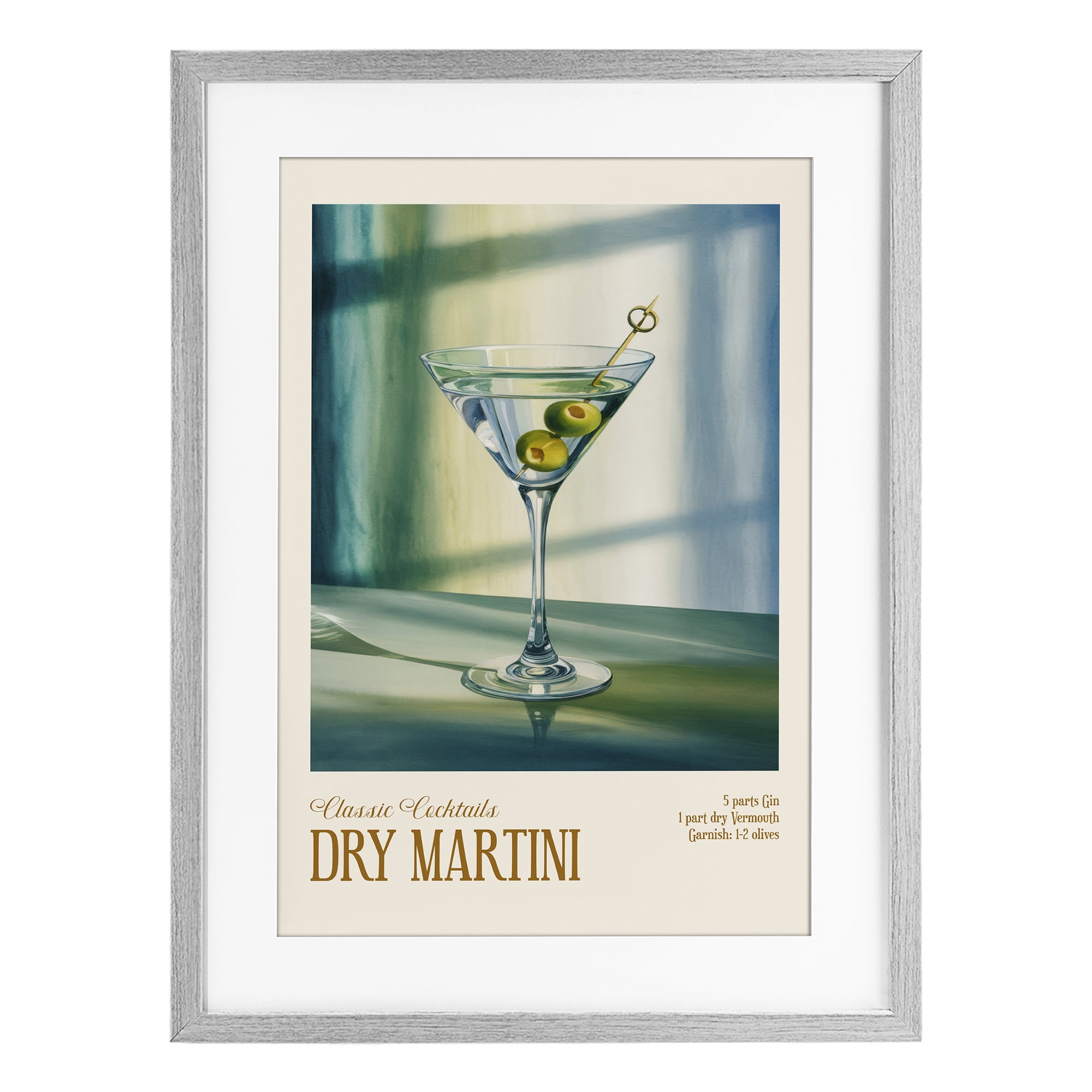 Stupell Industries Dry Martini on Surface Gray Framed Print Under Glass, design by Andreas Magnusson