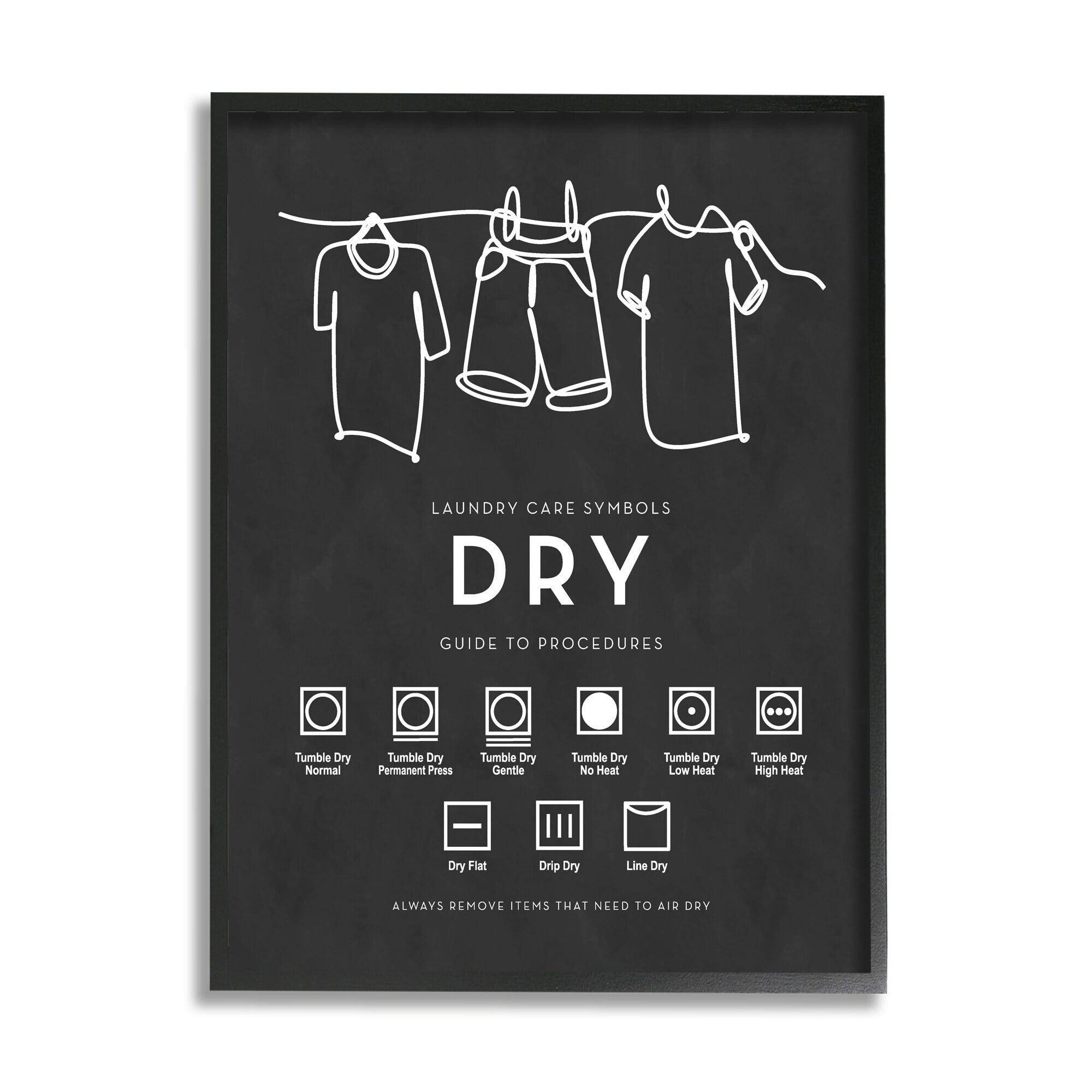 Stupell Industries Drying Procedure Guide Helpful Laundry Symbol Chart Graphic Art Black Framed Art Print Wall Art, Design by Lettered and Lined