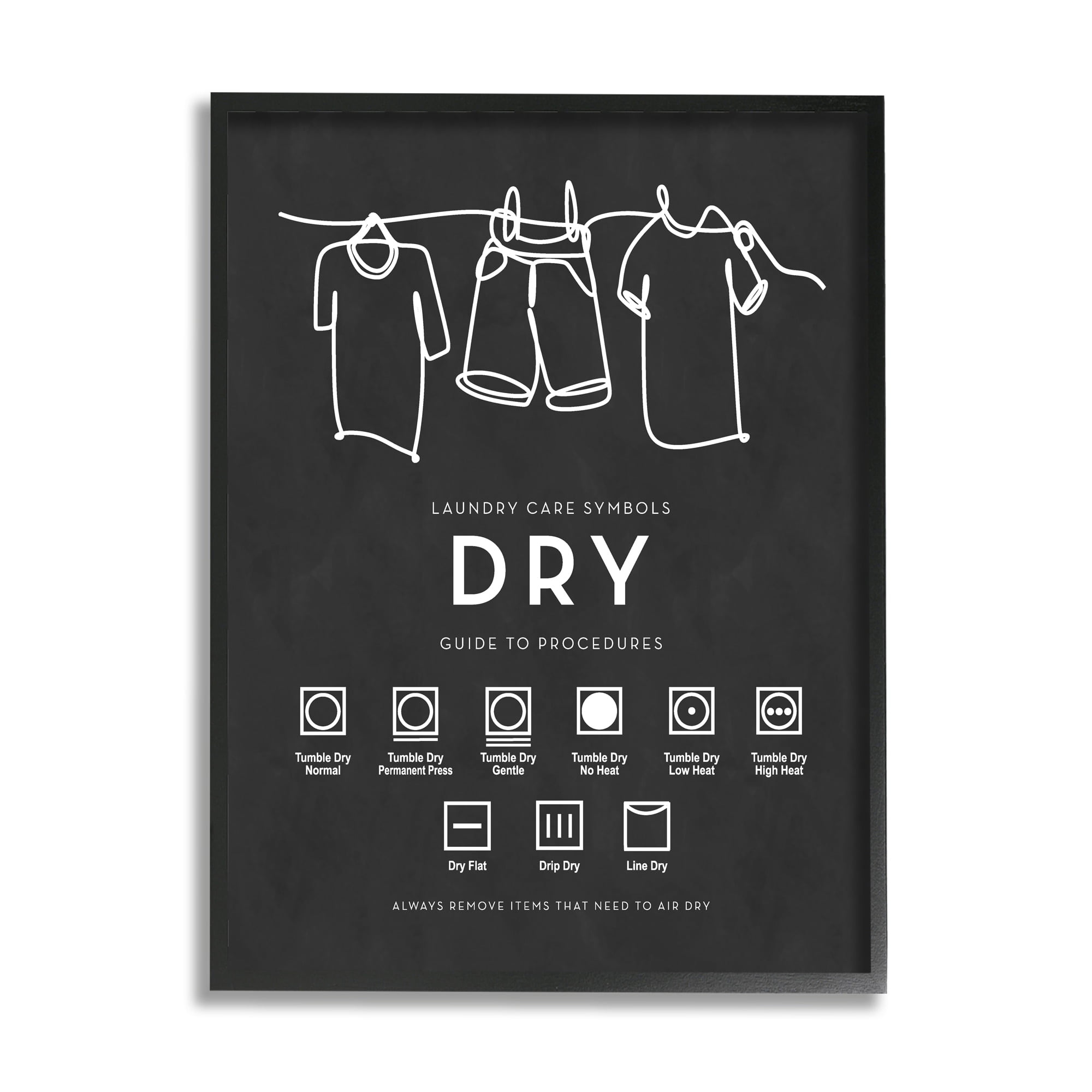 Stupell Industries Drying Procedure Guide Helpful Laundry Symbol Chart Graphic Art Black Framed Art Print Wall Art, Design by Lettered and Lined