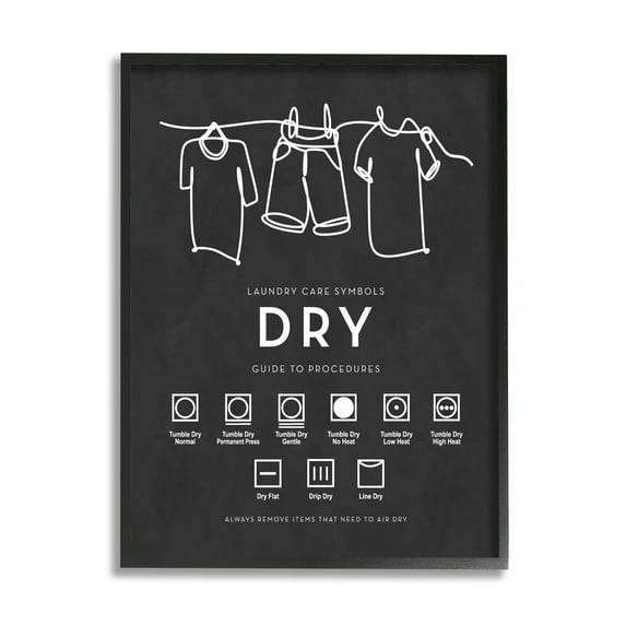 Stupell Industries Drying Procedure Guide Helpful Laundry Symbol Chart Graphic Art Black Framed Art Print Wall Art, Design by Lettered and Lined