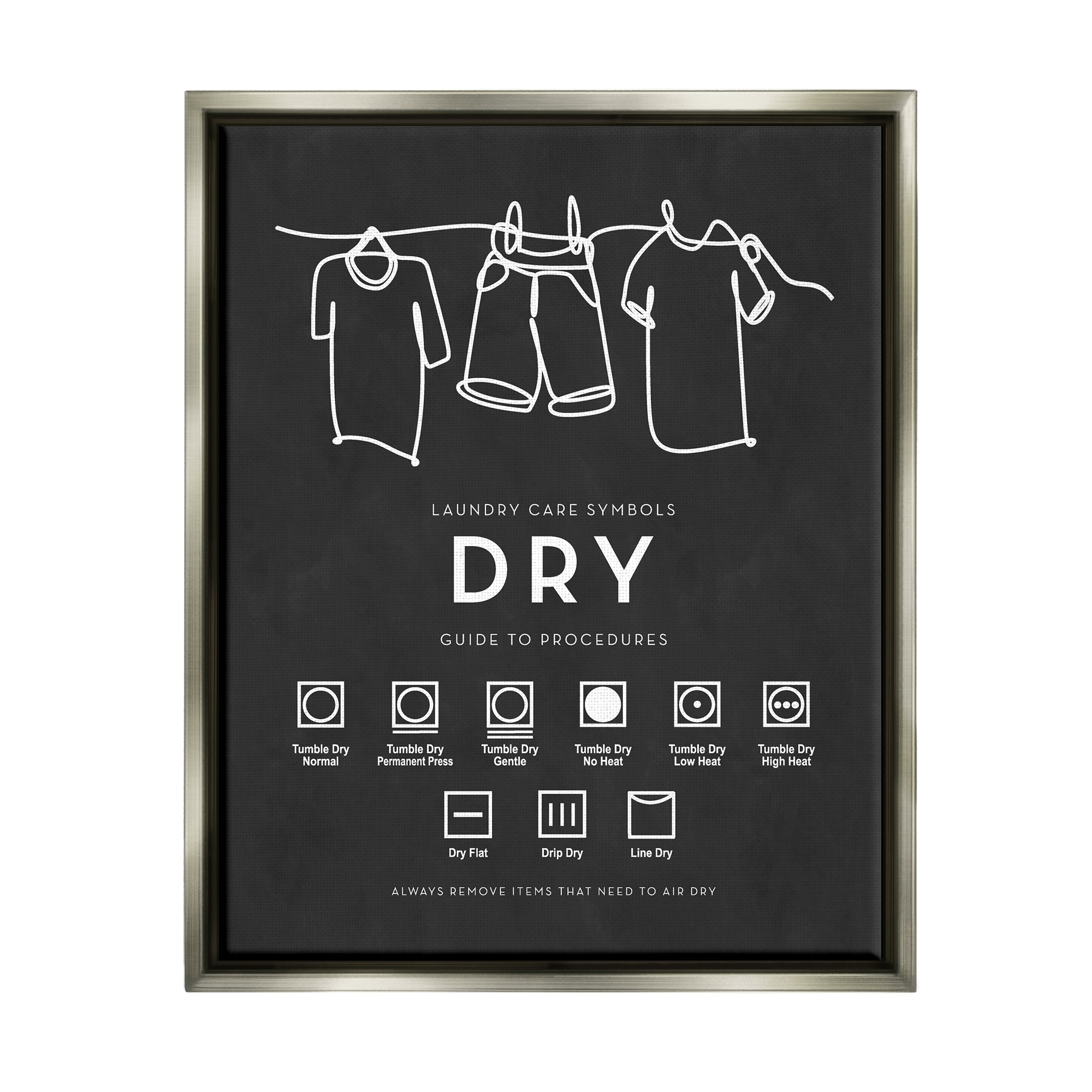 Stupell Industries Drying Procedure Guide Helpful Laundry Symbol Chart Graphic Art Luster Gray Floating Framed Canvas Print Wall Art, Design by Lettered and Lined