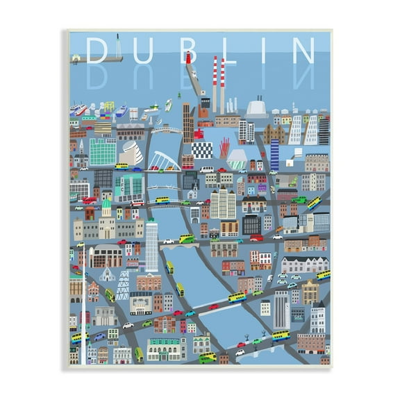 Stupell Industries Dublin Coastal City Map Bridges Buildings Design Wood Wall Art, 13 x 19, Design by Carla Daly