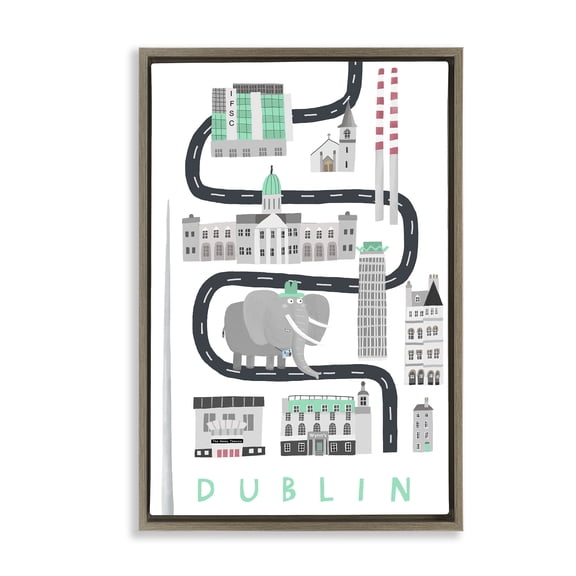Stupell Industries Dublin Whimsical Travel City Cityscapes Painting Brown Floater Framed Canvas Art Print Wall Art, 17 x 25
