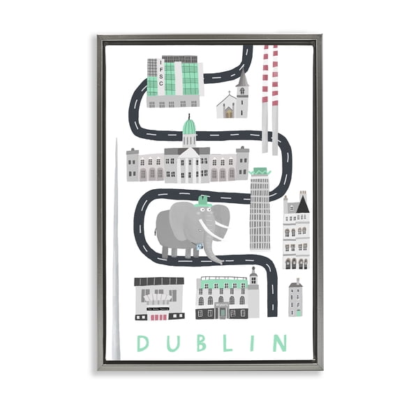 Stupell Industries Dublin Whimsical Travel City Cityscapes Painting Gray Floater Framed Canvas Art Print Wall Art, 17 x 25