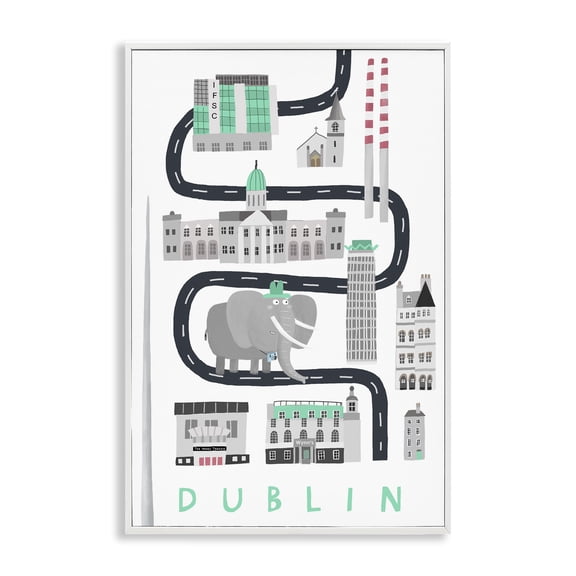 Stupell Industries Dublin Whimsical Travel City Cityscapes Painting White Framed Art Print Wall Art, 12 x 18