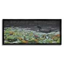Stupell Industries Duck Among Pond Lilies Animals & Insects Painting Black Framed Art Print Wall Art, 24 x 10