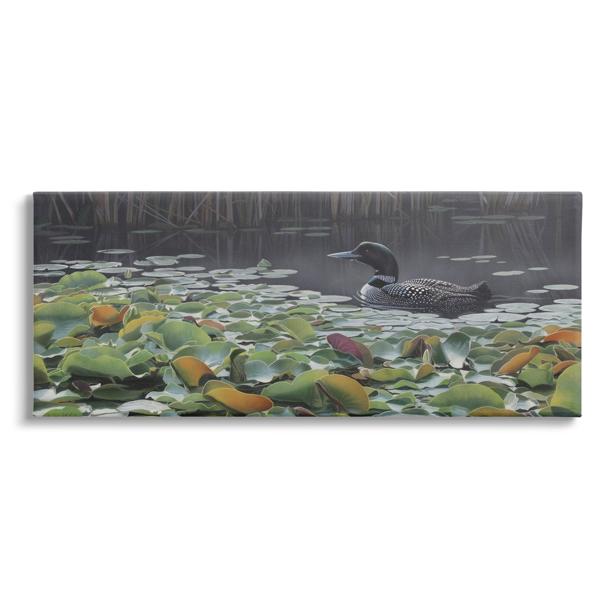 Stupell Industries Duck Among Pond Lilies Animals & Insects Painting Gallery Wrapped Canvas Print Wall Art, 24 x 10