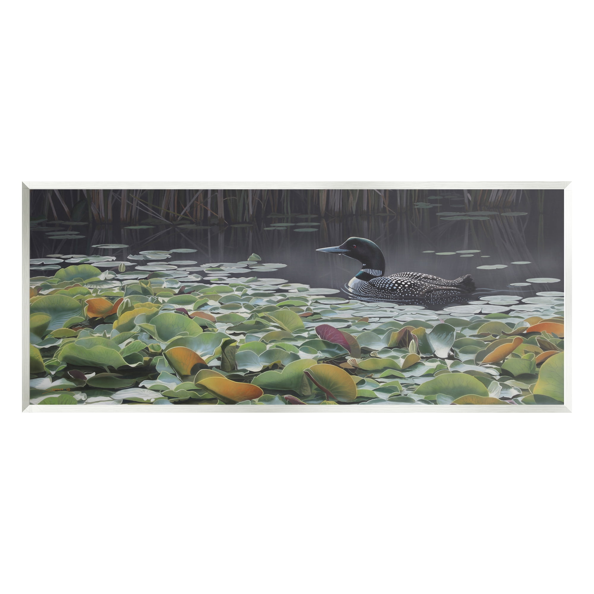Stupell Industries Duck Among Pond Lilies Animals & Insects Painting Unframed Art Print Wall Art, 17 x 7