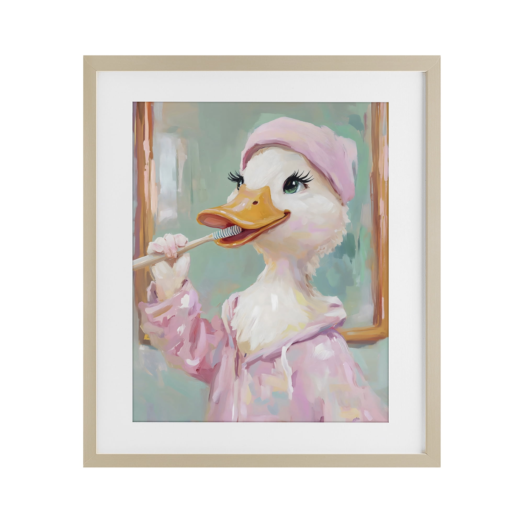 Stupell Industries Duck Brushing Teeth Birch Framed Print Under Glass, design by The Prints Vibe