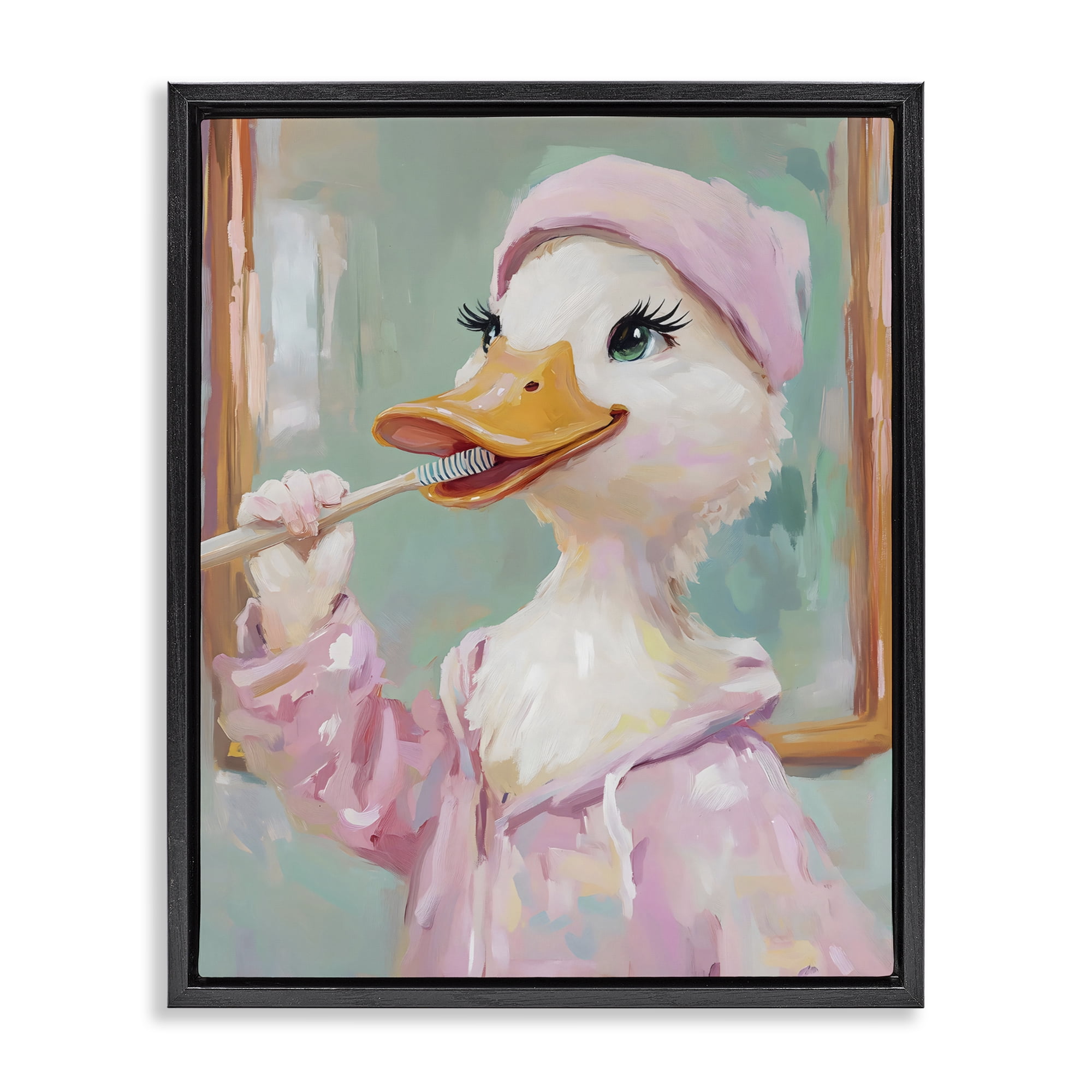 Stupell Industries Duck Brushing Teeth Black Framed Floater Canvas Wall Art, design by The Prints Vibe