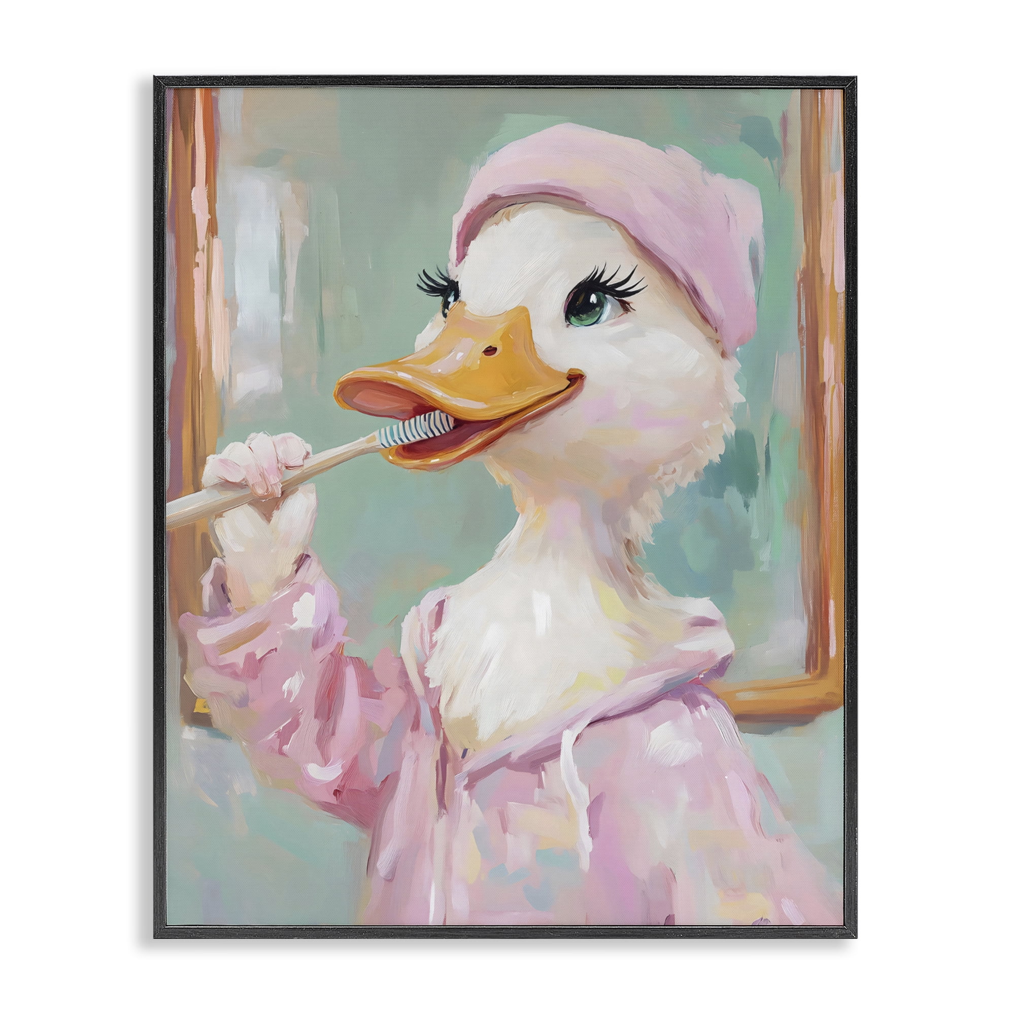 Stupell Industries Duck Brushing Teeth Black Framed Giclee Art, design by The Prints Vibe