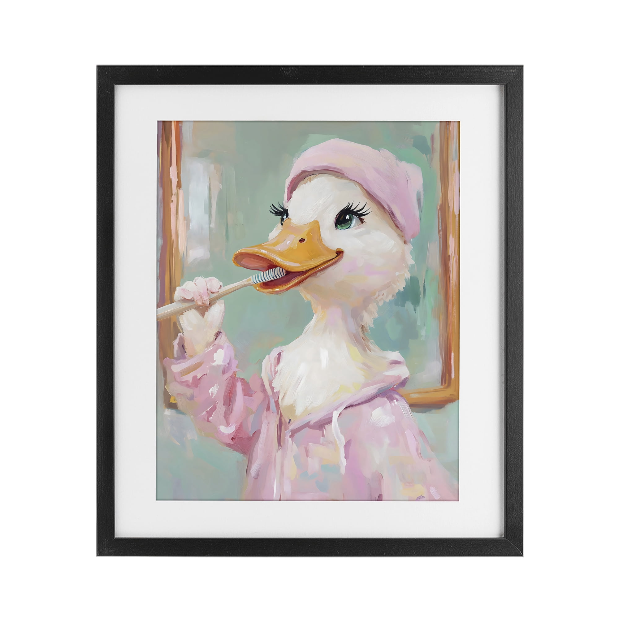 Stupell Industries Duck Brushing Teeth Black Framed Print Under Glass, design by The Prints Vibe