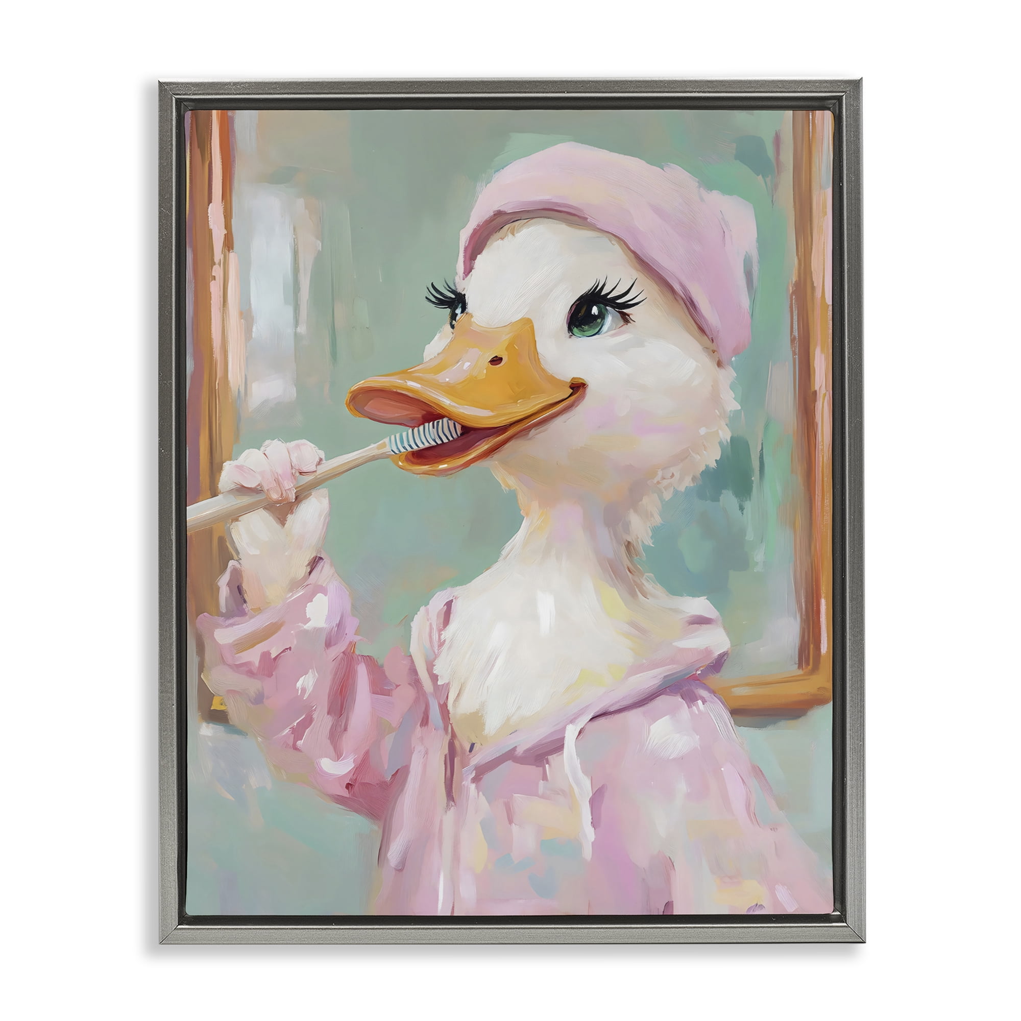 Stupell Industries Duck Brushing Teeth Gray Framed Floater Canvas Wall Art, design by The Prints Vibe