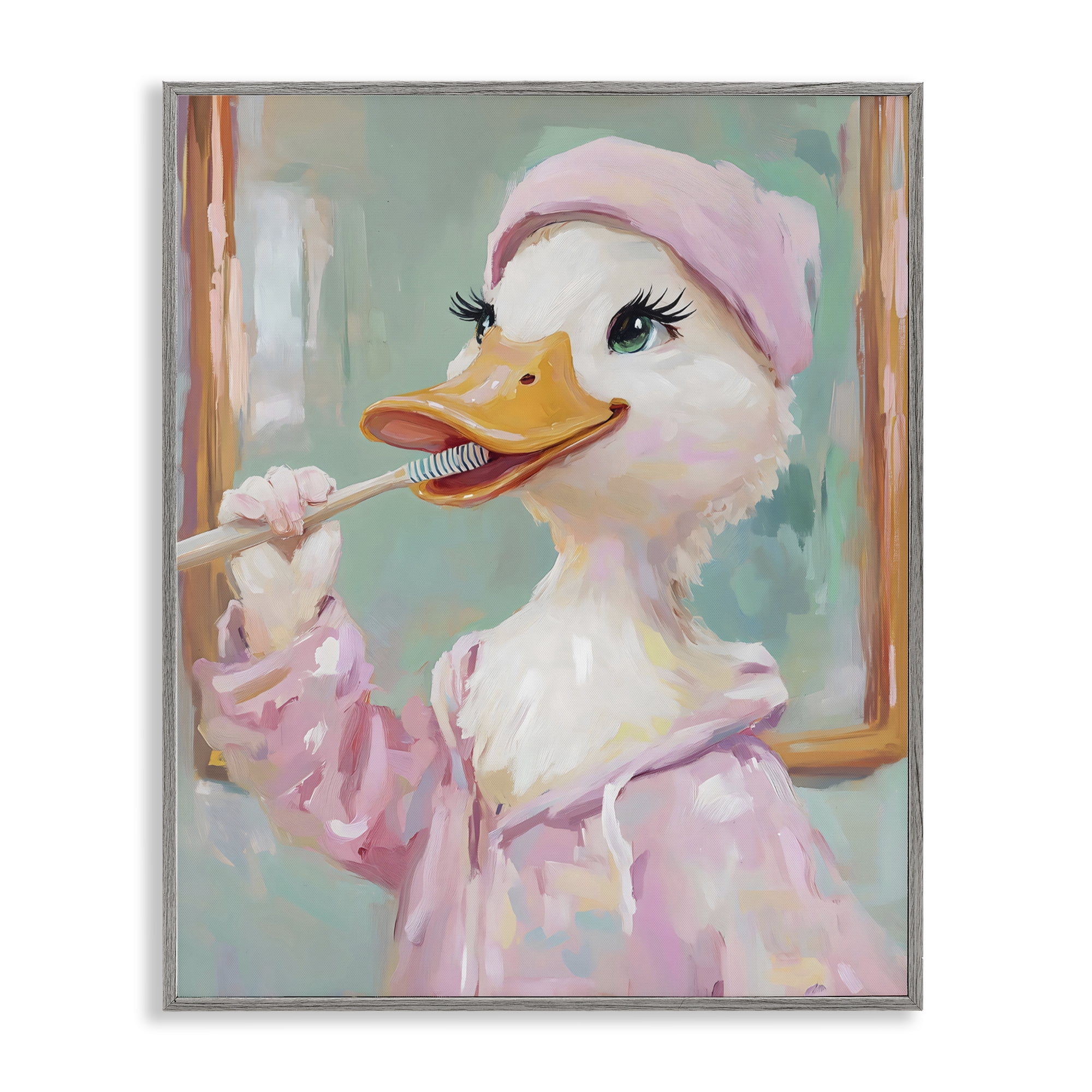 Stupell Industries Duck Brushing Teeth Gray Framed Giclee Art, design by The Prints Vibe