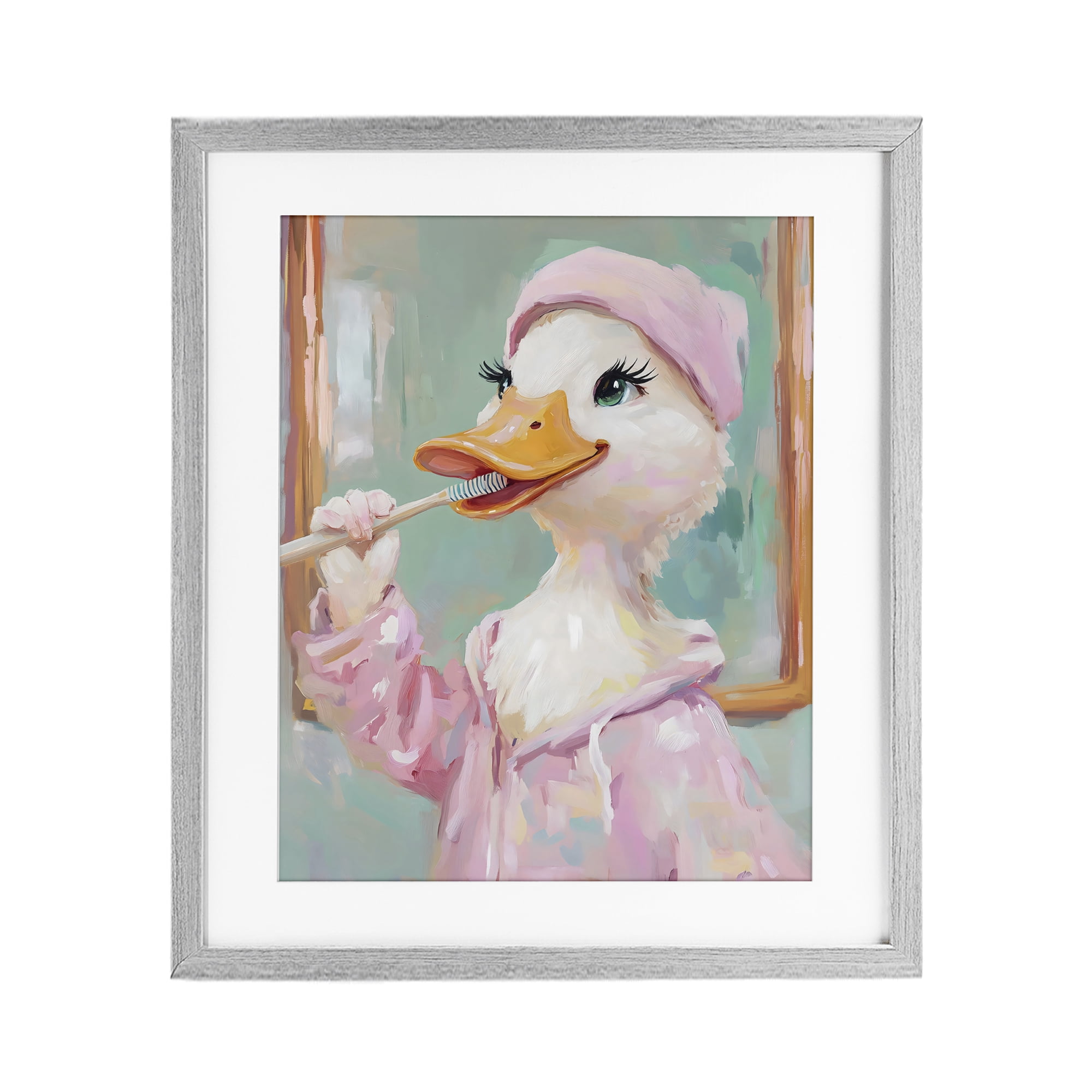 Stupell Industries Duck Brushing Teeth Gray Framed Print Under Glass, design by The Prints Vibe