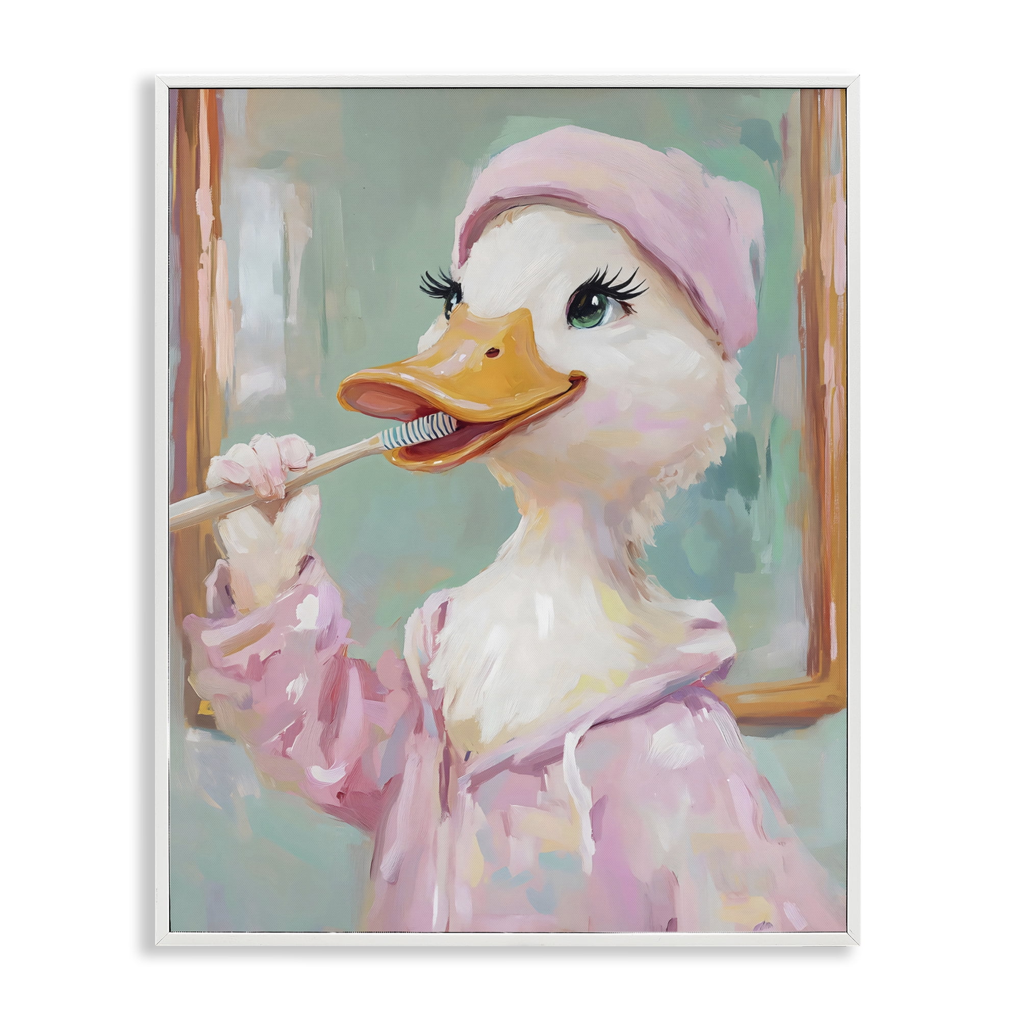 Stupell Industries Duck Brushing Teeth White Framed Giclee Art, design by The Prints Vibe