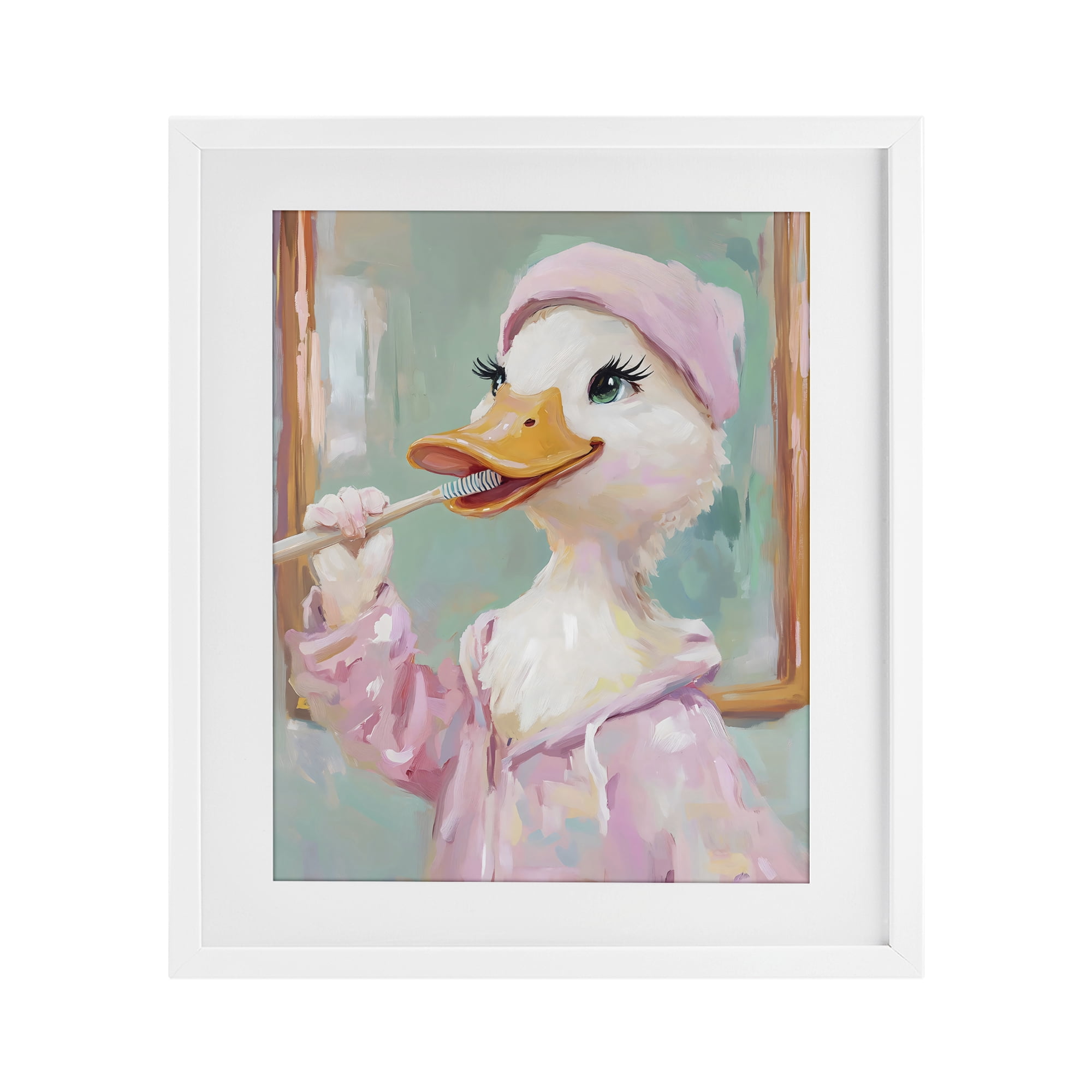 Stupell Industries Duck Brushing Teeth White Framed Print Under Glass, design by The Prints Vibe