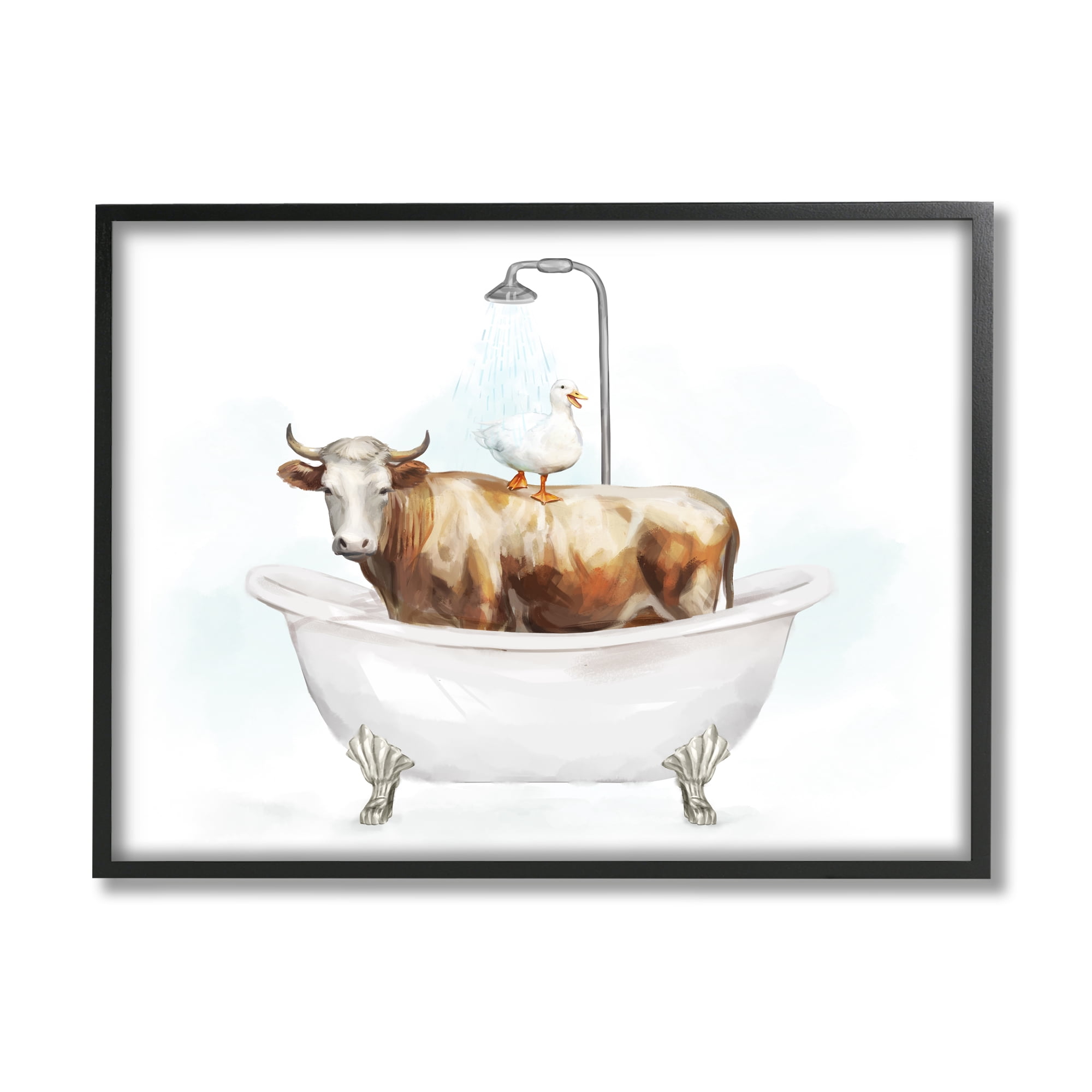Stupell Industries Duck & Cow in Tub Animals & Insects Painting Black Framed Art Print Wall Art, 30 x 24