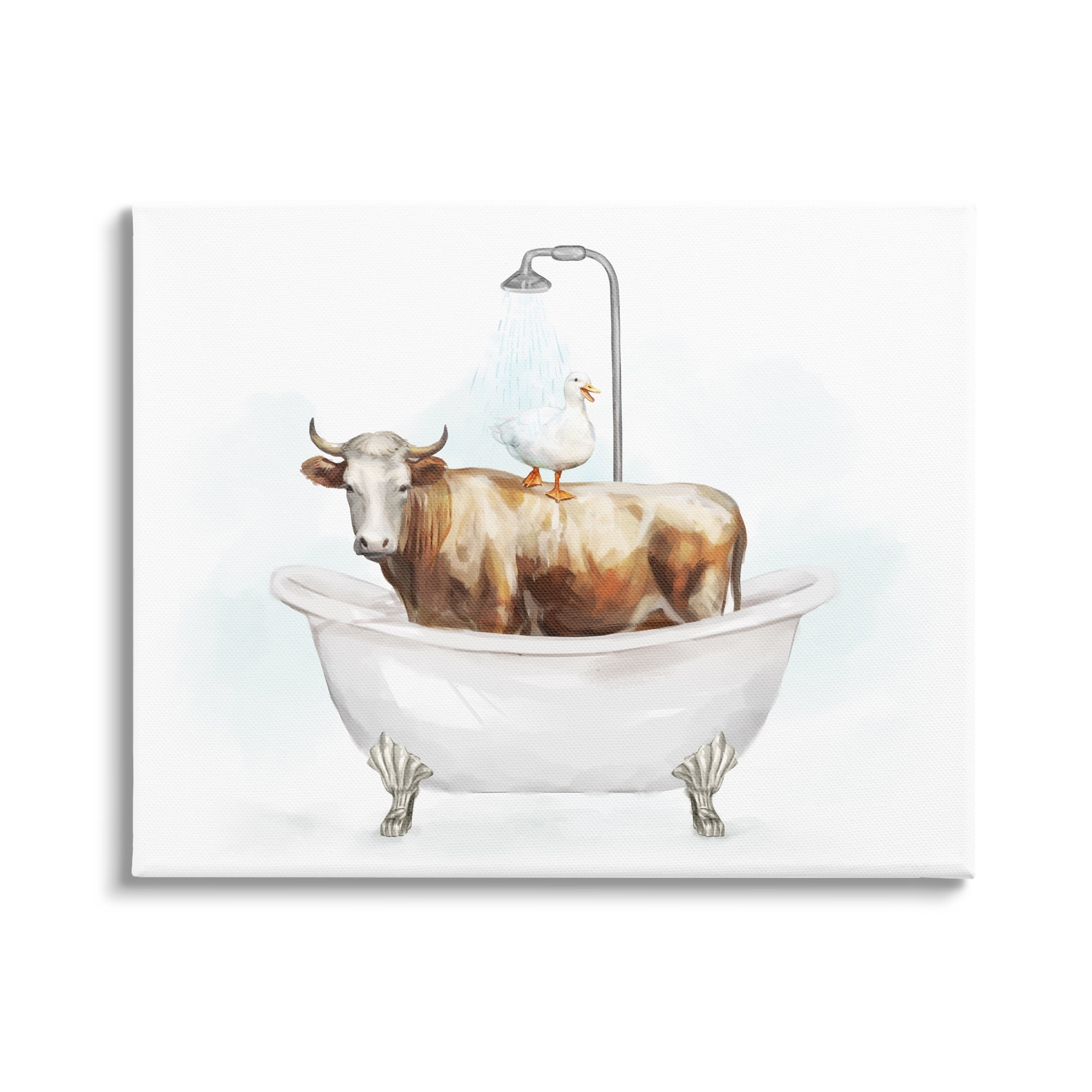 Stupell Industries Duck & Cow in Tub Animals & Insects Painting Gallery Wrapped Canvas Art Print Wall Art, 48 x 36