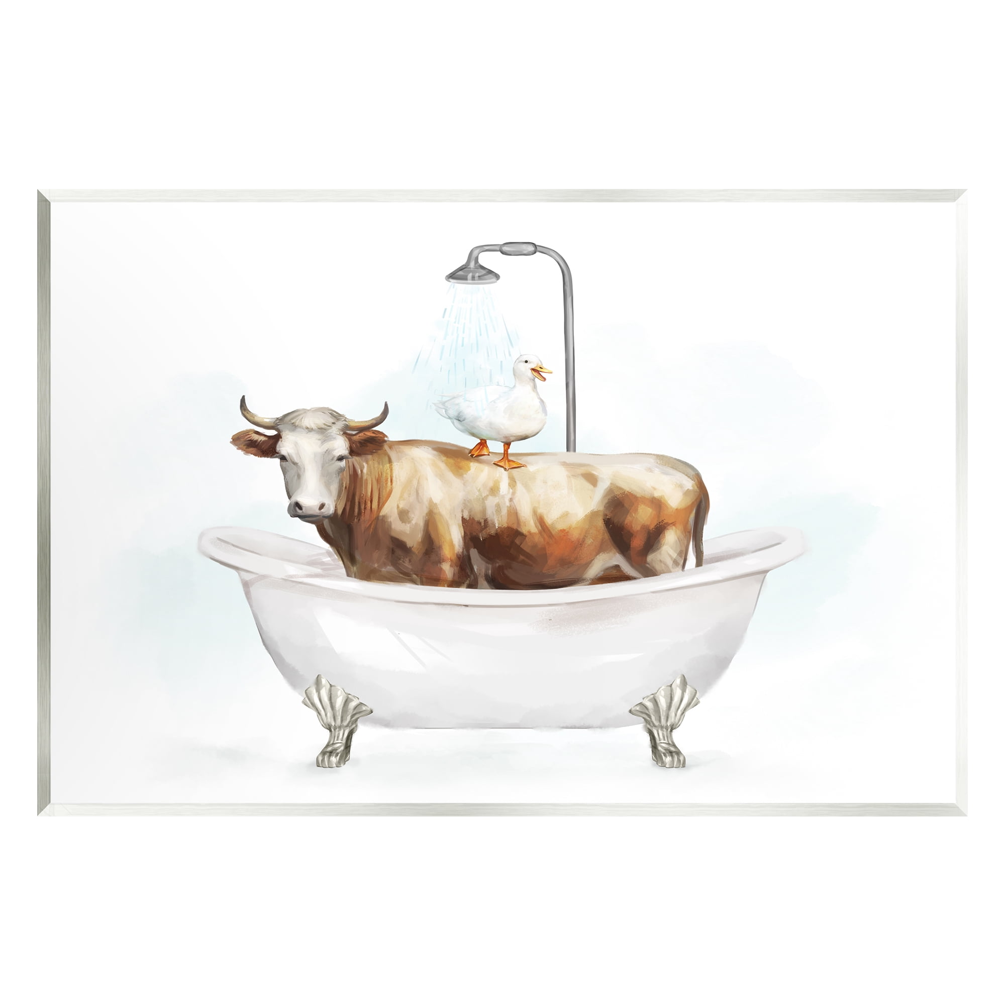 Stupell Industries Duck & Cow in Tub Animals & Insects Painting Unframed Art Print Wall Art, 15 x 10