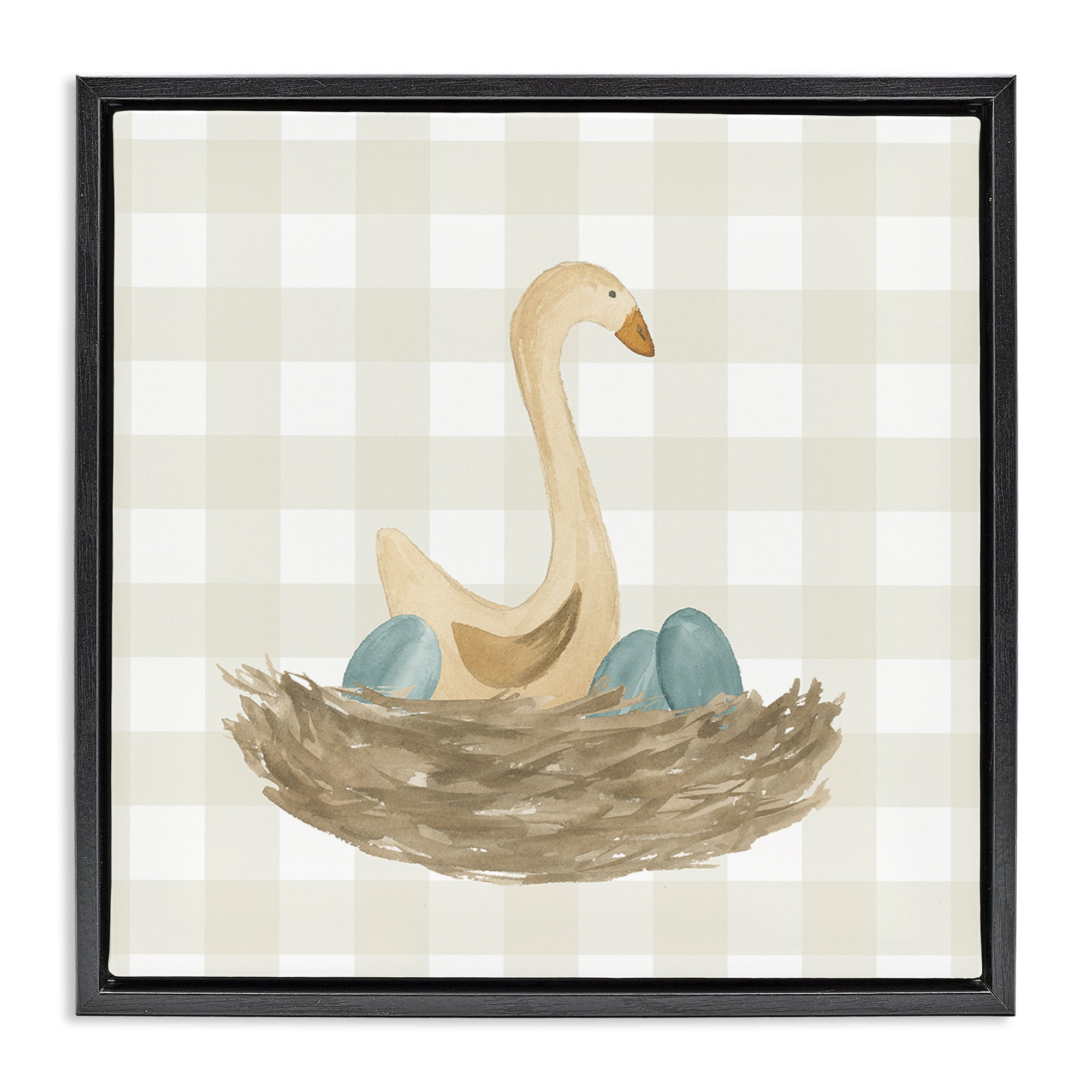 Stupell Industries Duck & Eggs Nest Animals Painting Black Floater Framed Canvas Art Print Wall Art, 25 x 25