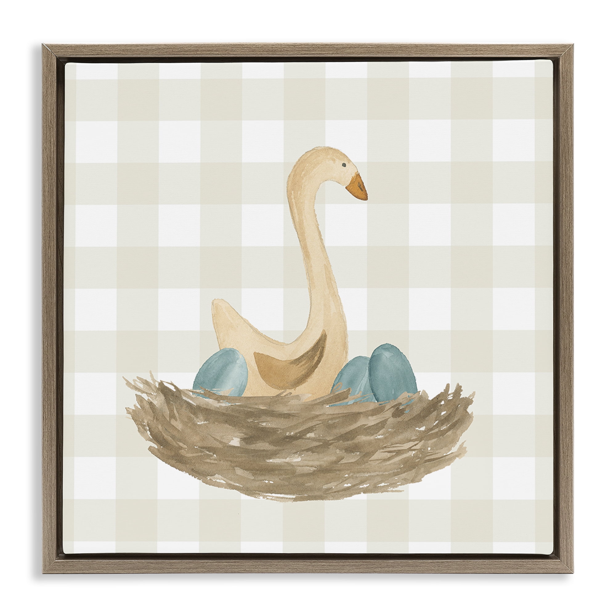 Stupell Industries Duck & Eggs Nest Animals Painting Brown Floater Framed Canvas Art Print Wall Art, 25 x 25