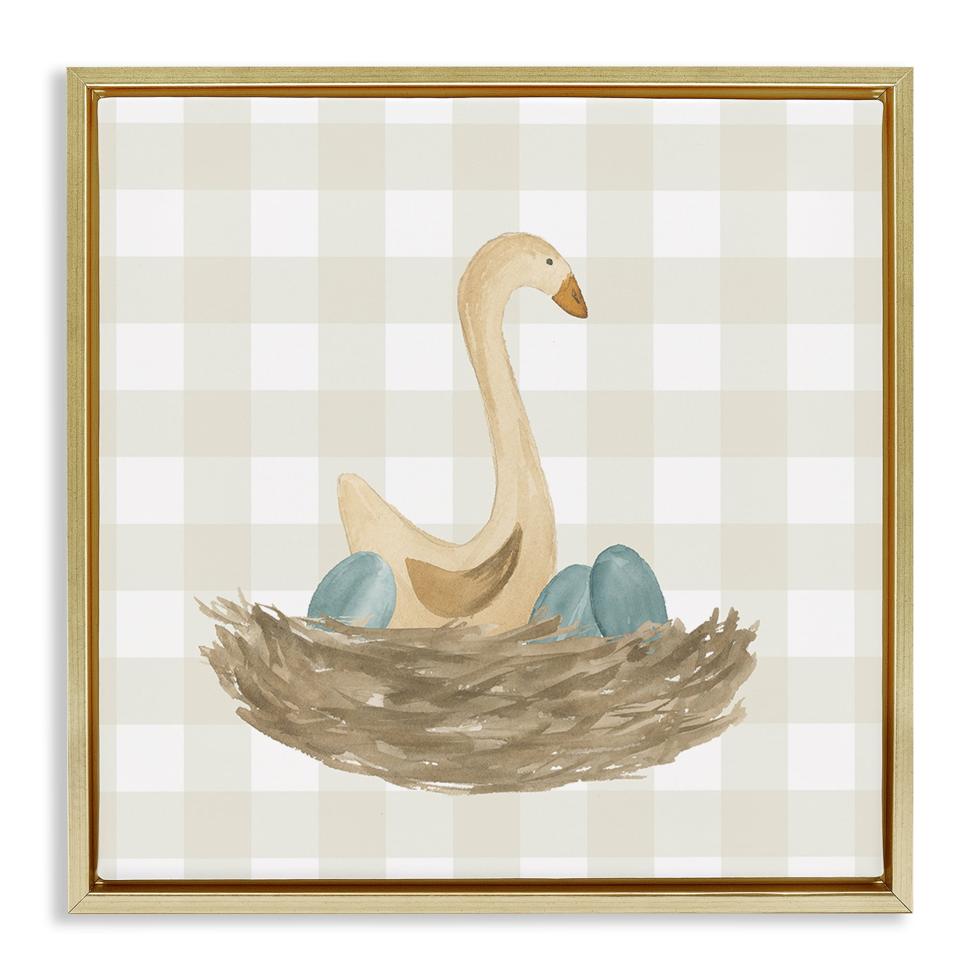 Stupell Industries Duck & Eggs Nest Animals Painting Gold Floater Framed Canvas Art Print Wall Art, 18 x 18