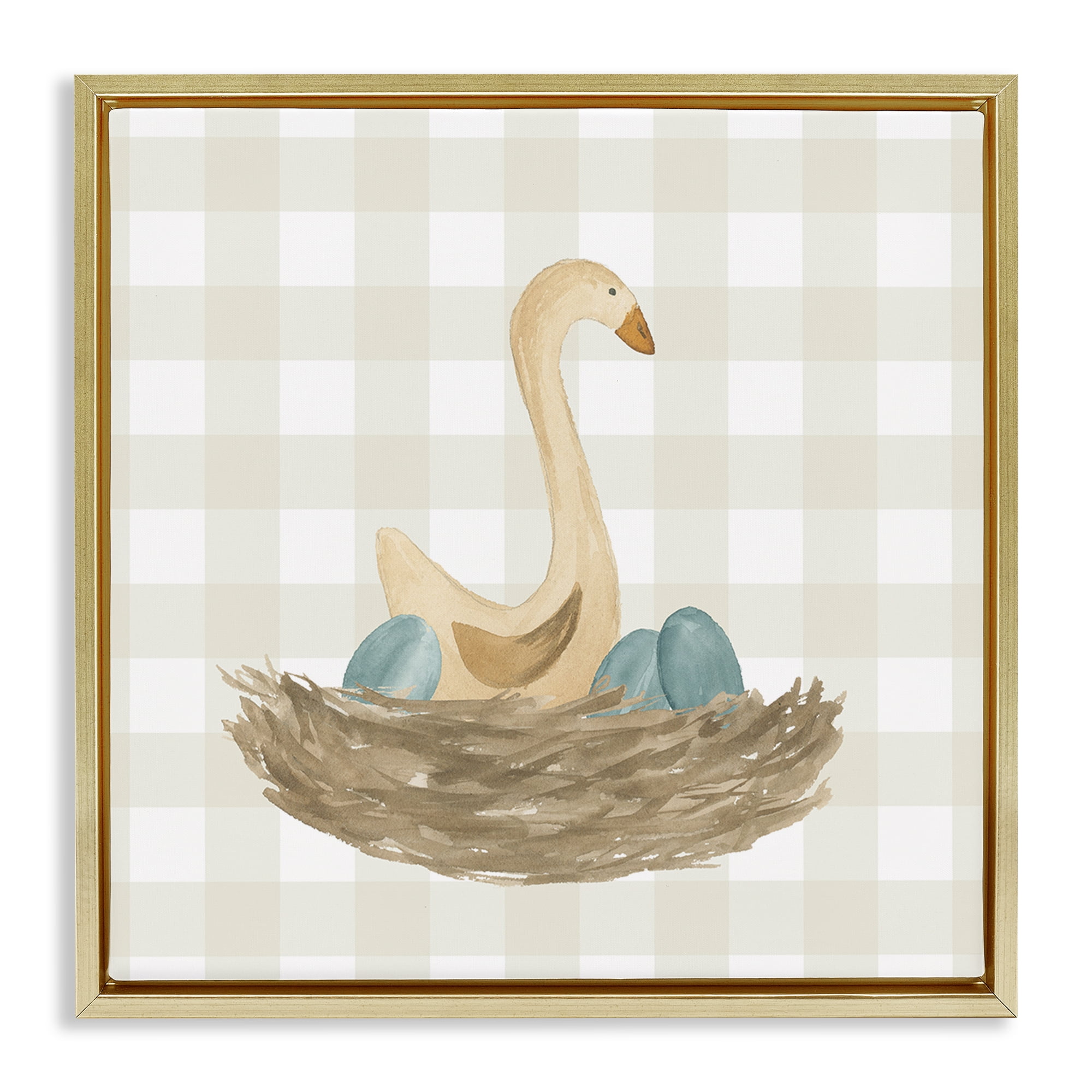 Stupell Industries Duck & Eggs Nest Animals Painting Gold Floater Framed Canvas Art Print Wall Art, 25 x 25