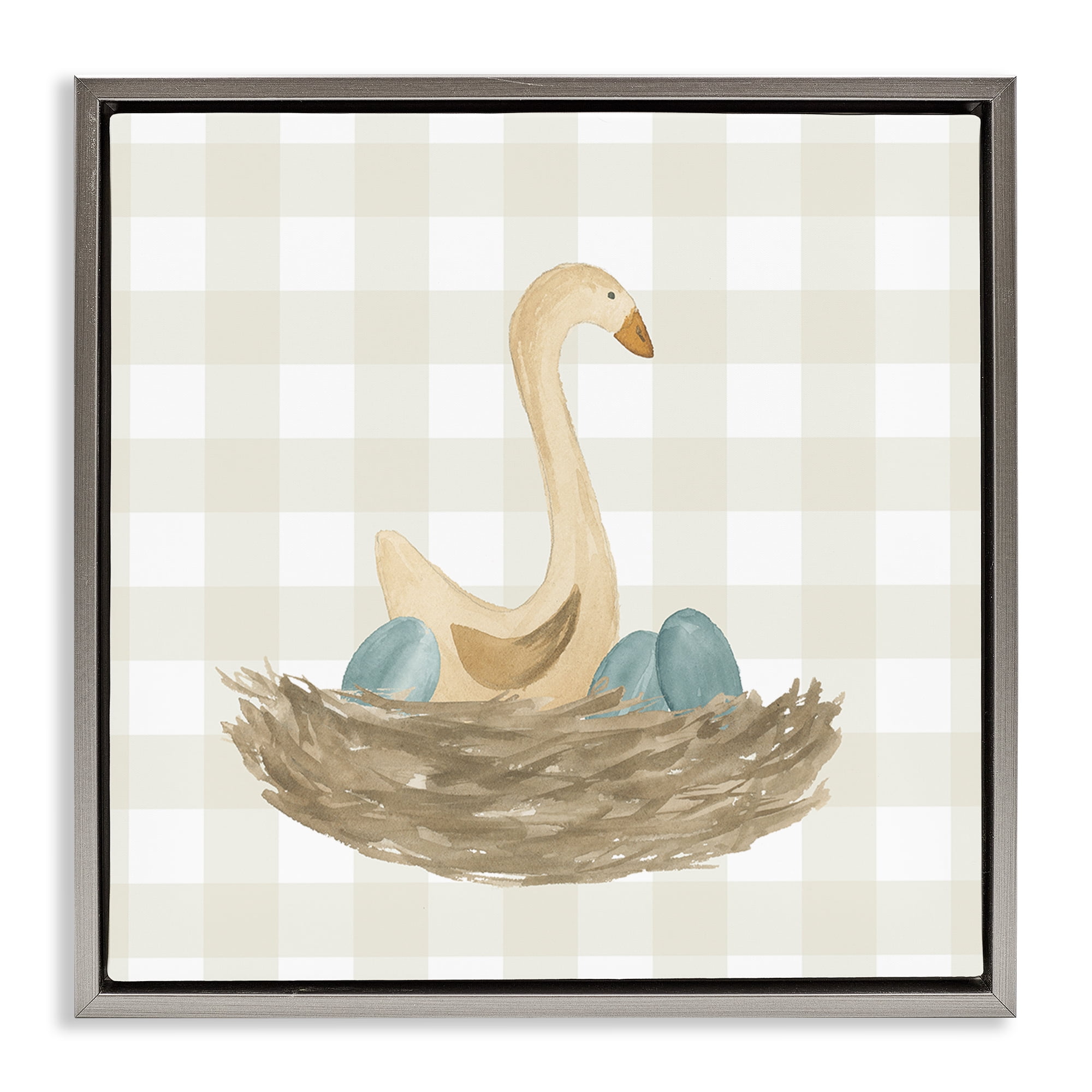 Stupell Industries Duck & Eggs Nest Animals Painting Gray Floater Framed Canvas Art Print Wall Art, 18 x 18