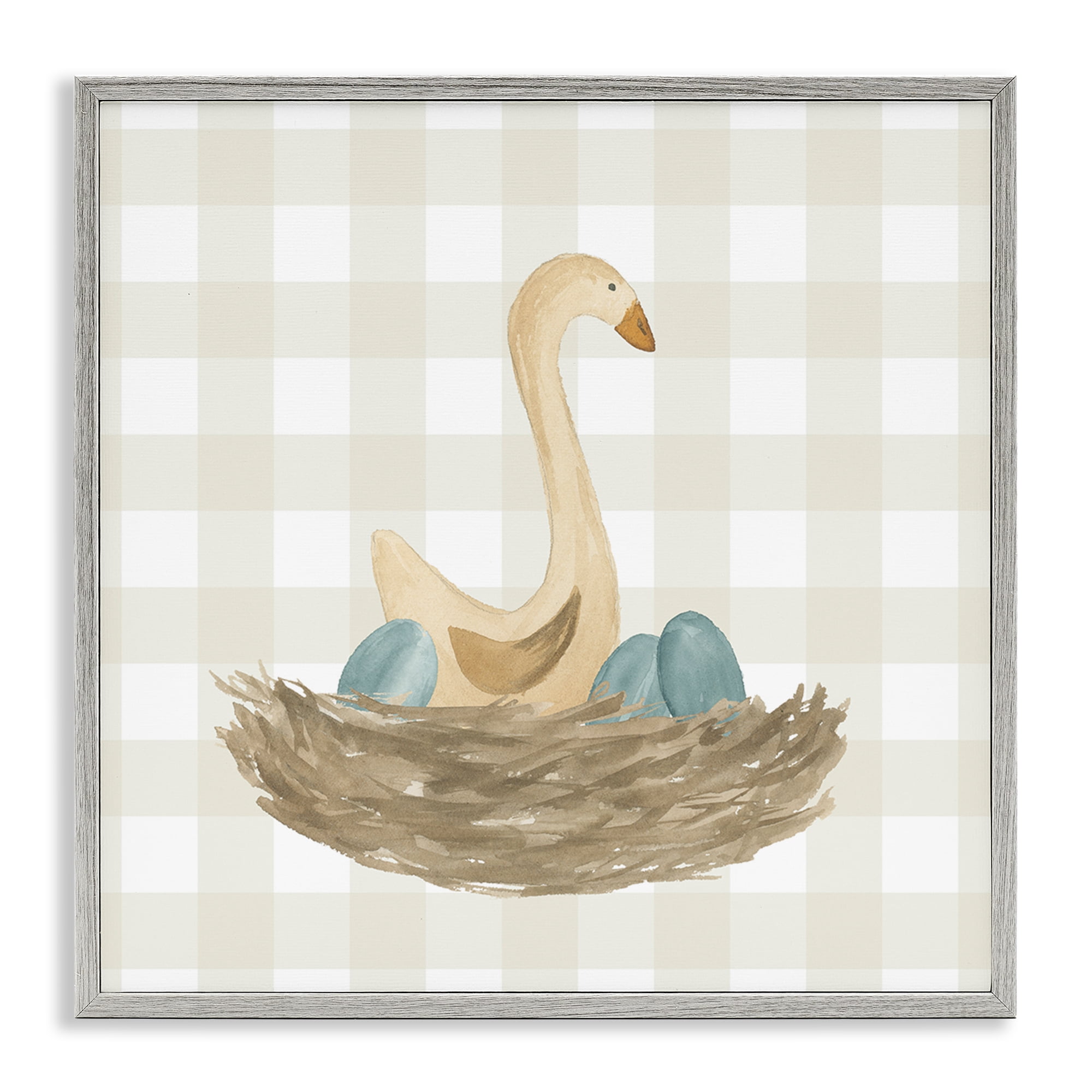 Stupell Industries Duck & Eggs Nest Animals Painting Gray Framed Art Print Wall Art, 17 x 17