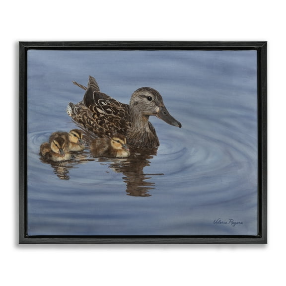 Stupell Industries Duck Family Ripples Animals Painting Black Floater Framed Canvas Art Print Wall Art, 21 x 17