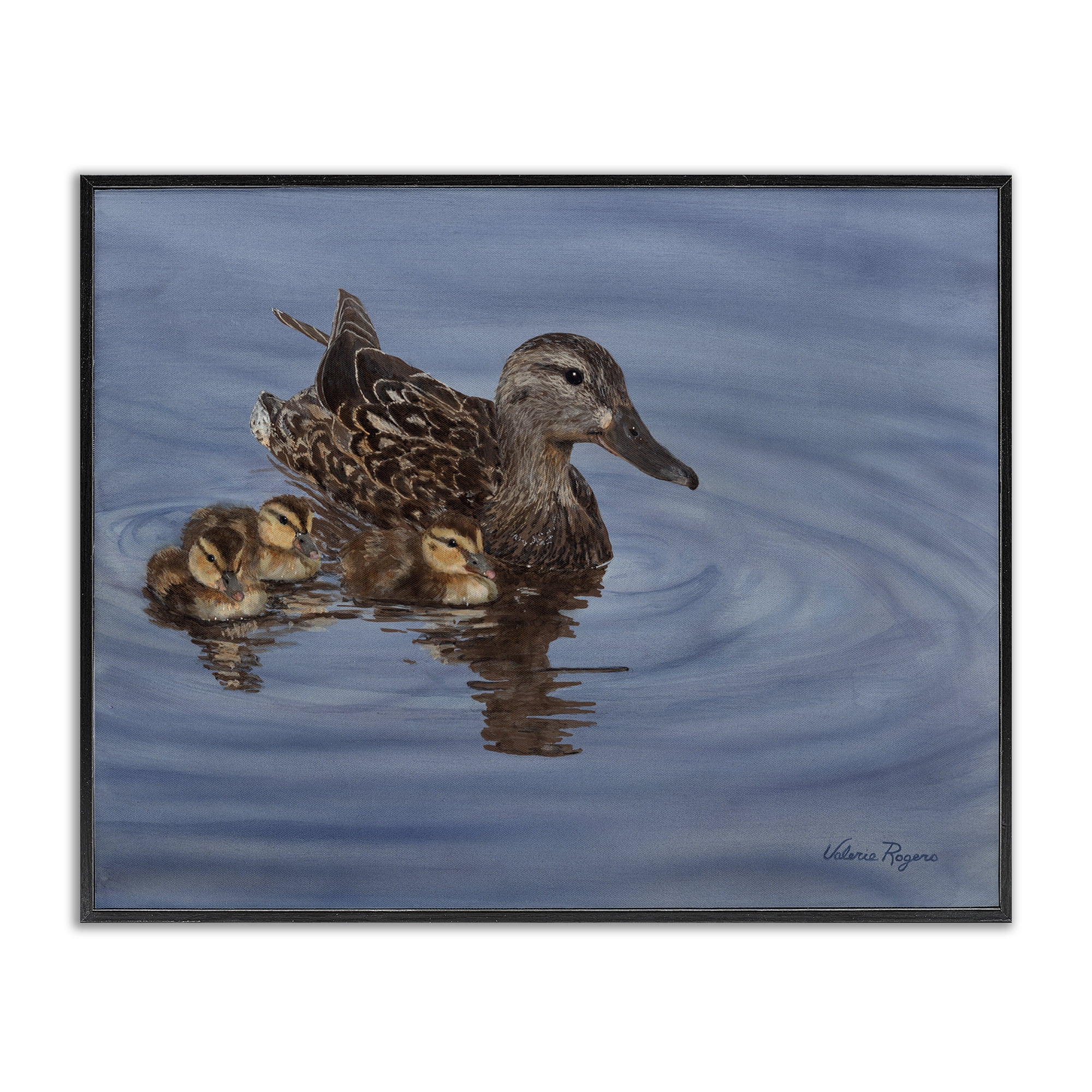 Stupell Industries Duck Family Ripples Animals Painting Black Framed Art Print Wall Art, 20 x 16