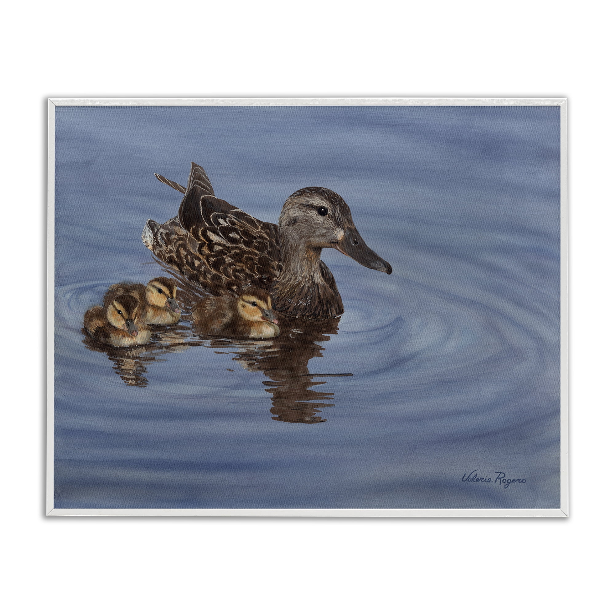 Stupell Industries Duck Family Ripples Animals Painting White Framed Art Print Wall Art, 20 x 16