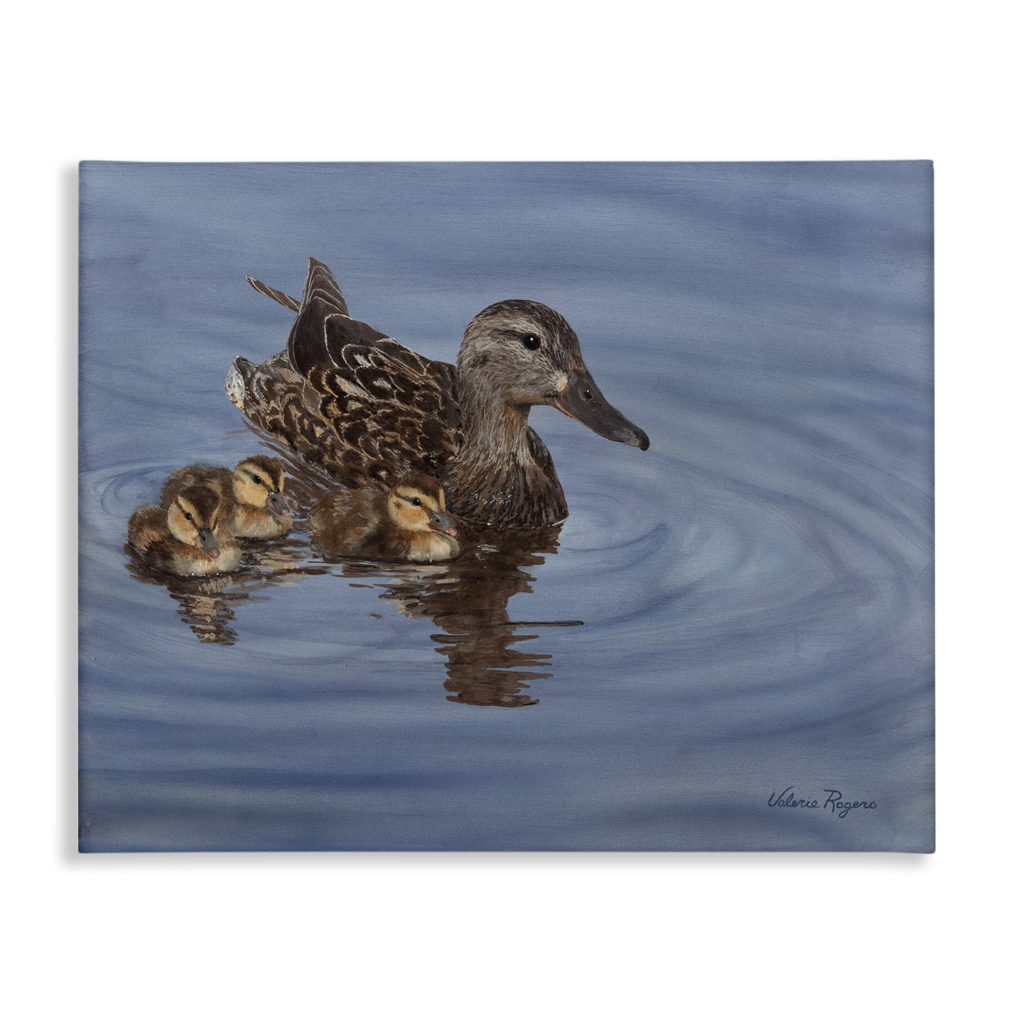 Stupell Industries Duck Family Ripples Animals Painting Wrapped Canvas Art Print Wall Art, 30 x 24