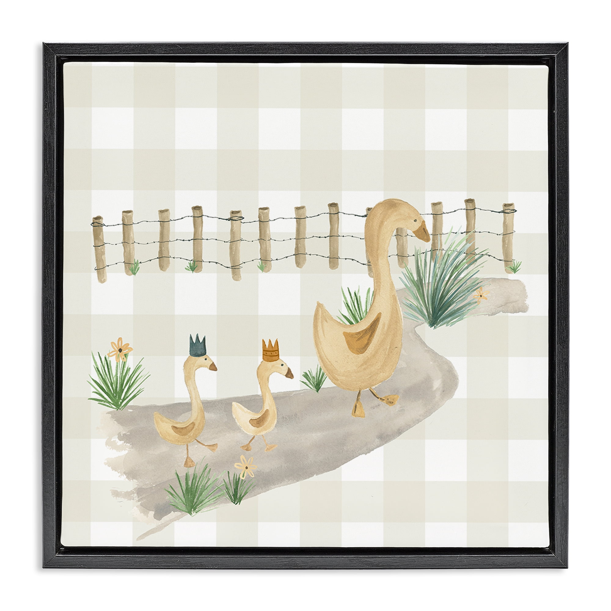 Stupell Industries Duck Family Strolling Animals Painting Black Floater Framed Canvas Art Print Wall Art, 25 x 25