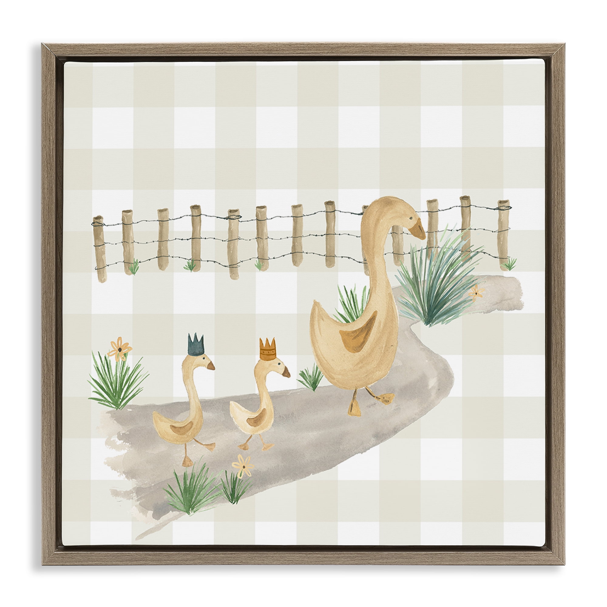 Stupell Industries Duck Family Strolling Animals Painting Brown Floater Framed Canvas Art Print Wall Art, 18 x 18