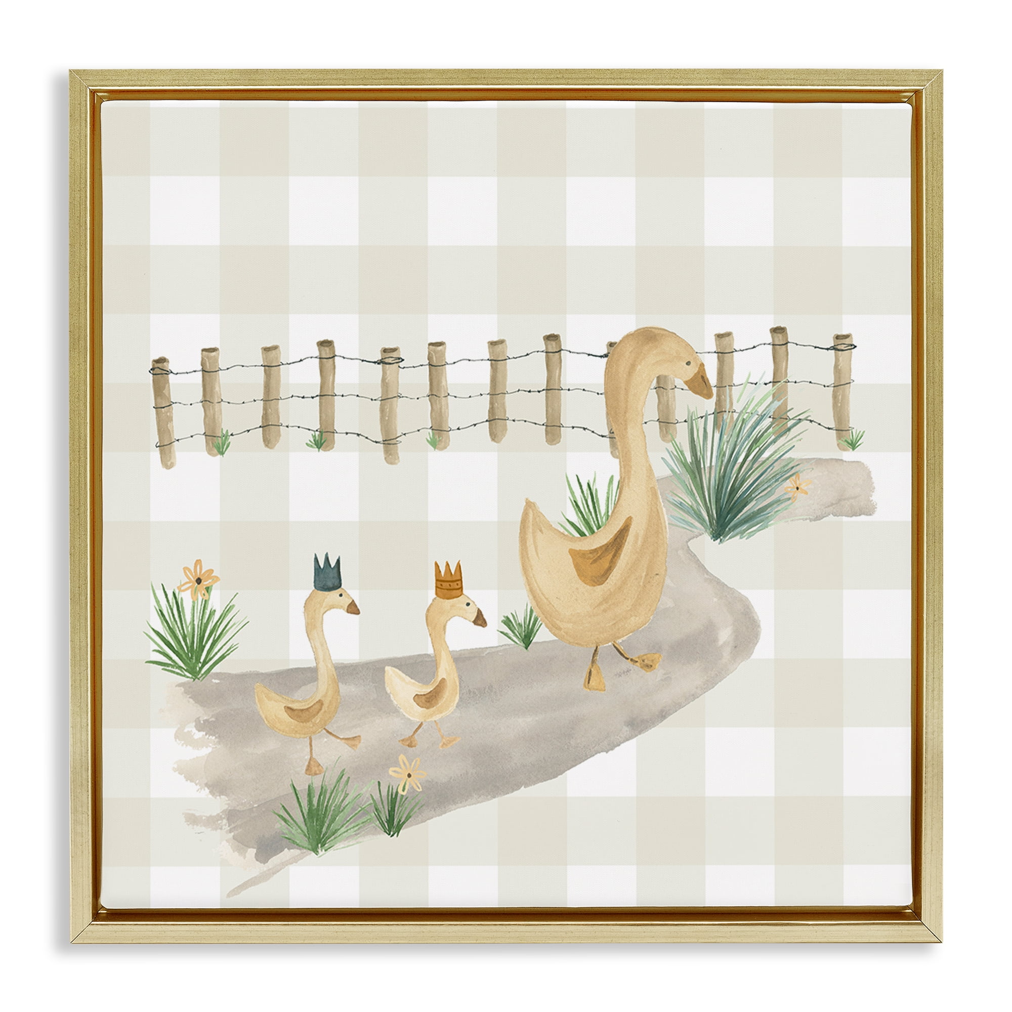 Stupell Industries Duck Family Strolling Animals Painting Gold Floater Framed Canvas Art Print Wall Art, 25 x 25
