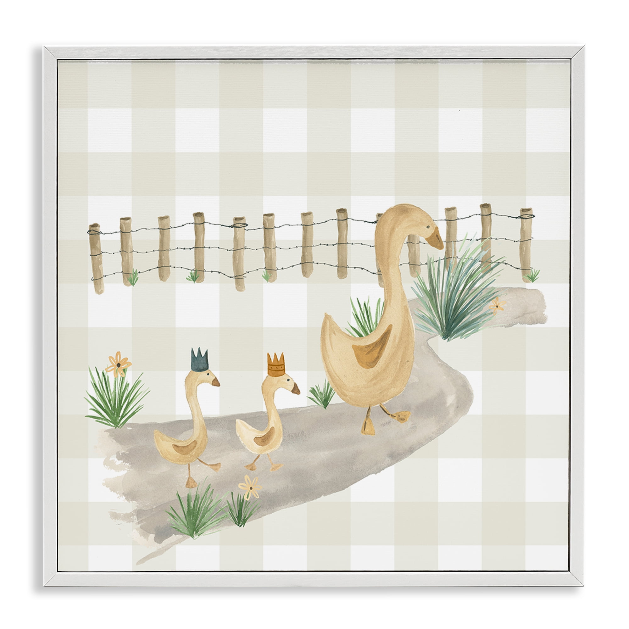 Stupell Industries Duck Family Strolling Animals Painting White Framed Art Print Wall Art, 17 x 17