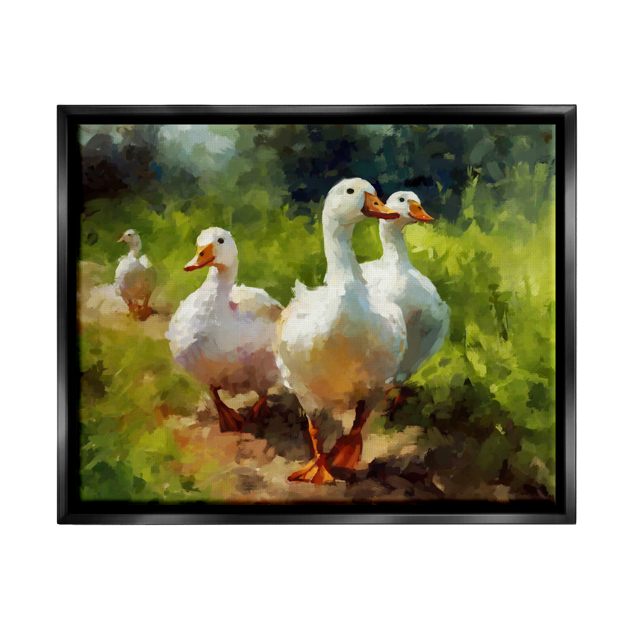 Stupell Industries Duck Family in Nature Animals & Insects Painting Black Floater Framed Canvas Art Print Wall Art, 31 x 25