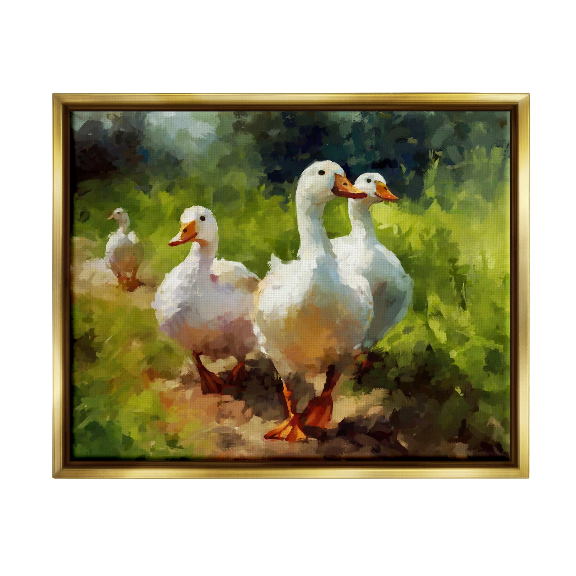 Stupell Industries Duck Family in Nature Animals & Insects Painting Gold Floater Framed Canvas Art Print Wall Art, 21 x 17